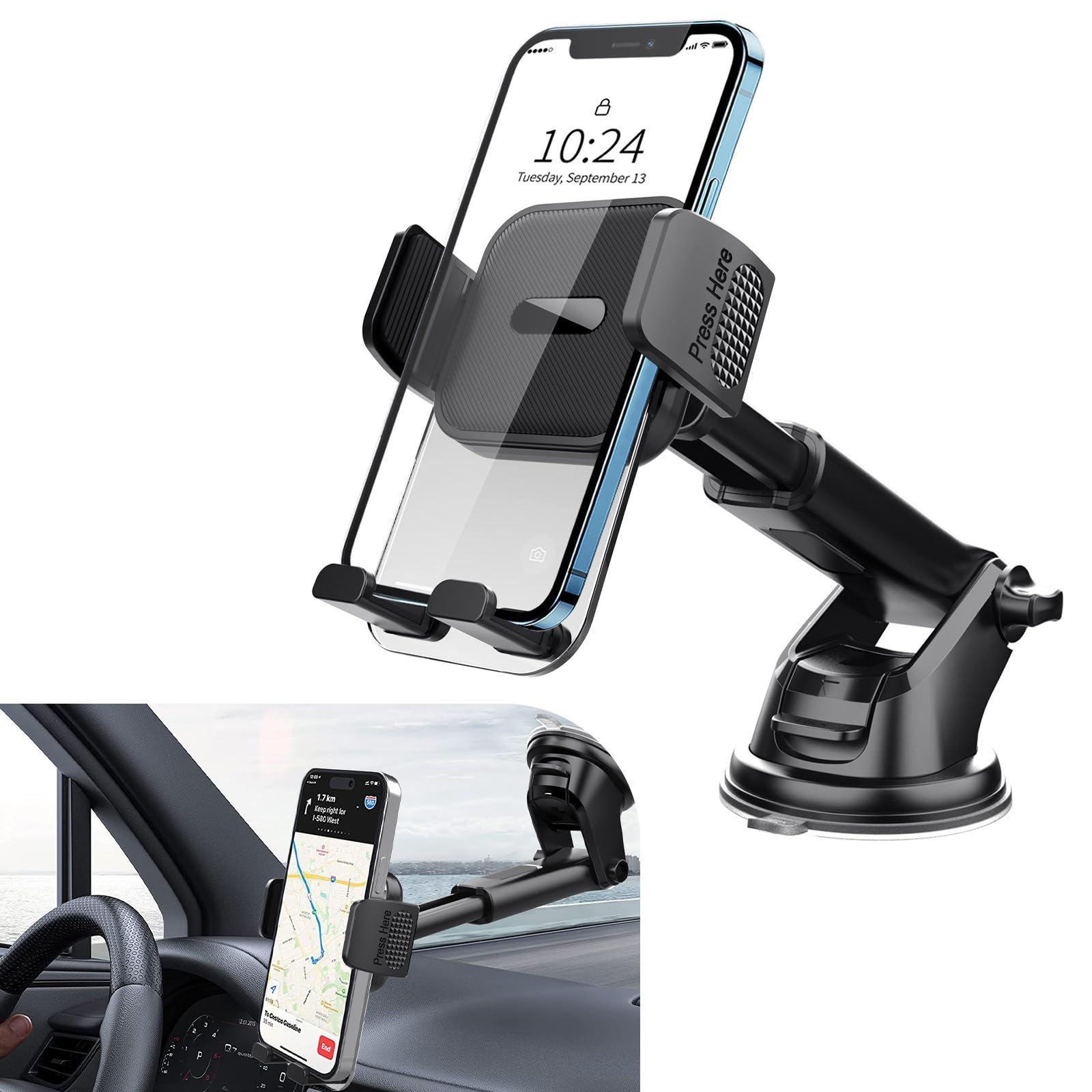 Sinytuto 1 PC Car Mobile Phone Holder, Windshield Dashboard Suction Cup Navigation Bracket, Anti-Shake Stabilizing Stand for iPhone Smartphones, Universal for Automotive Interior Accessories (Black)