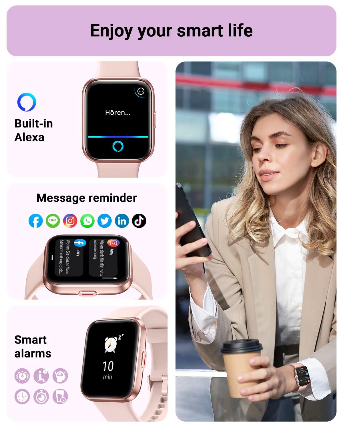 Smart Watch for Women Android & iPhone, Alexa Built-in, 1.8" Touch Screen Fitness Tracker with Answer/Make Calls, IP68 Waterproof Heart Rate/Sleep/SpO2 Monitor, Pedometer, 100+ Sport Modes - Image 3