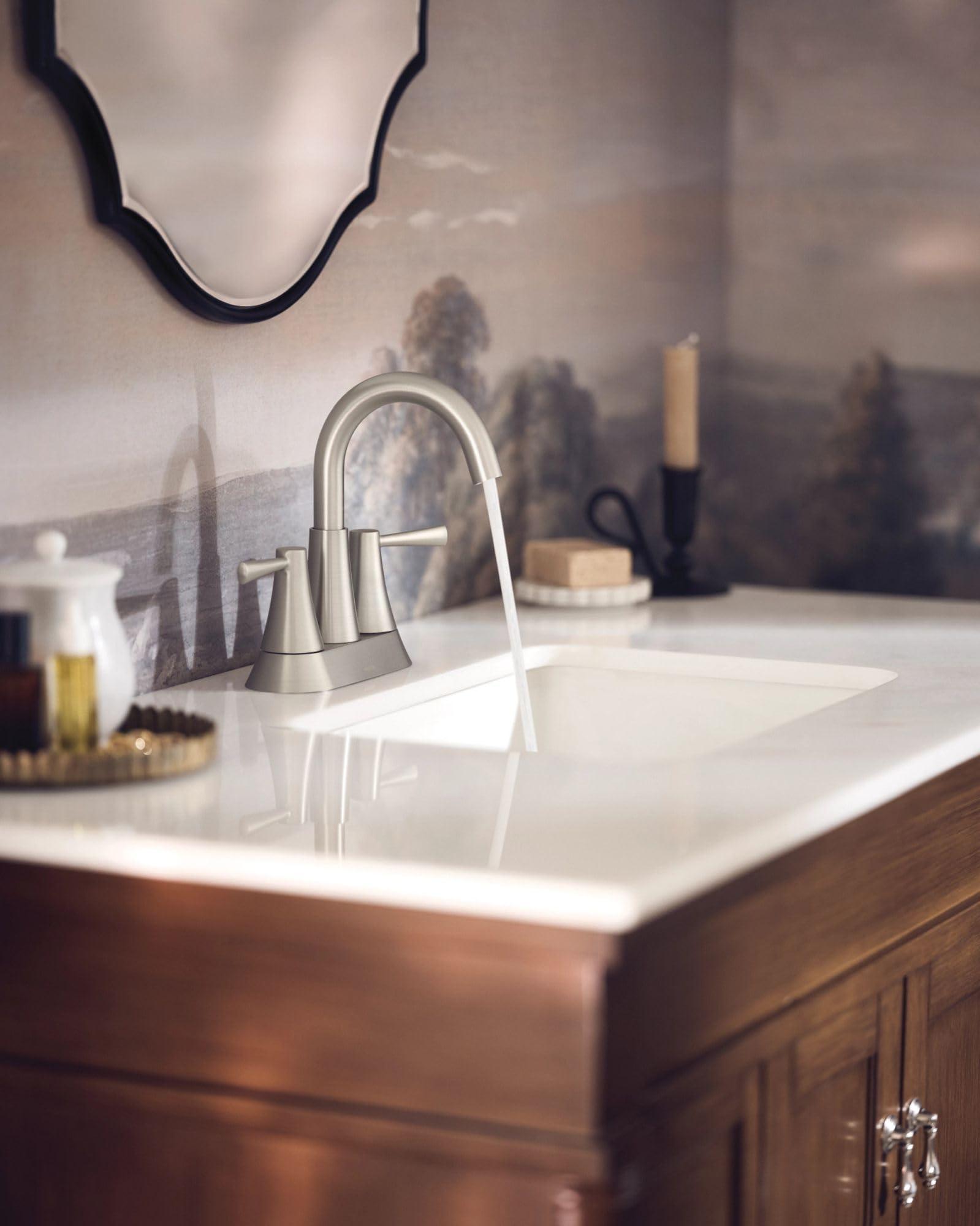 Moen Ronan Spot Resist Brushed Nickel Two-Handle 4 in. Centerset Modern Bathroom Faucet with Push-Down Drain, 84022SRN - Image 2