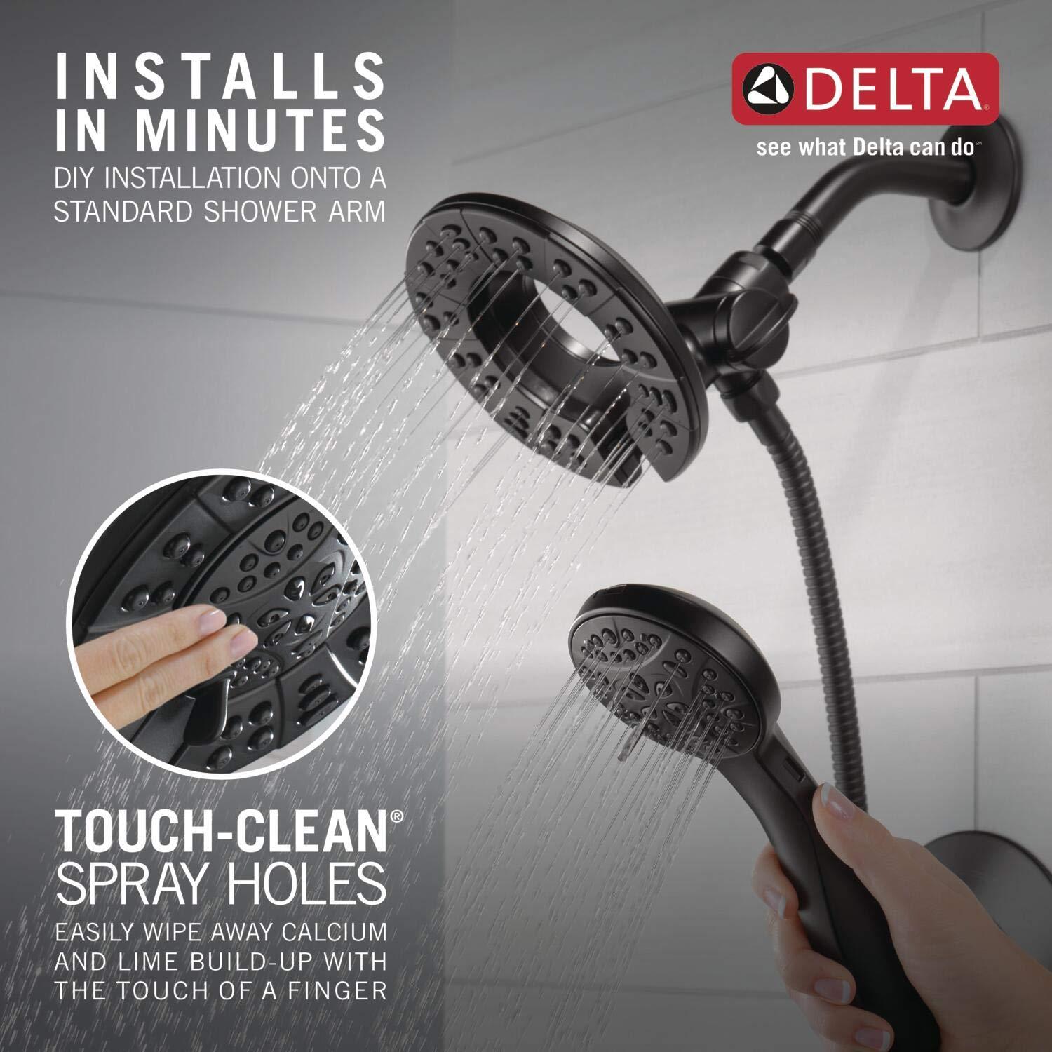 Delta Faucet Arvo 14 Series Single-Handle Tub and Shower Trim Kit, Shower Faucet with 4-Spray In2ition 2-in-1 Dual Hand Held Shower Head with Hose, Matte Black 144840-BL-I (Valve Included) - Image 5