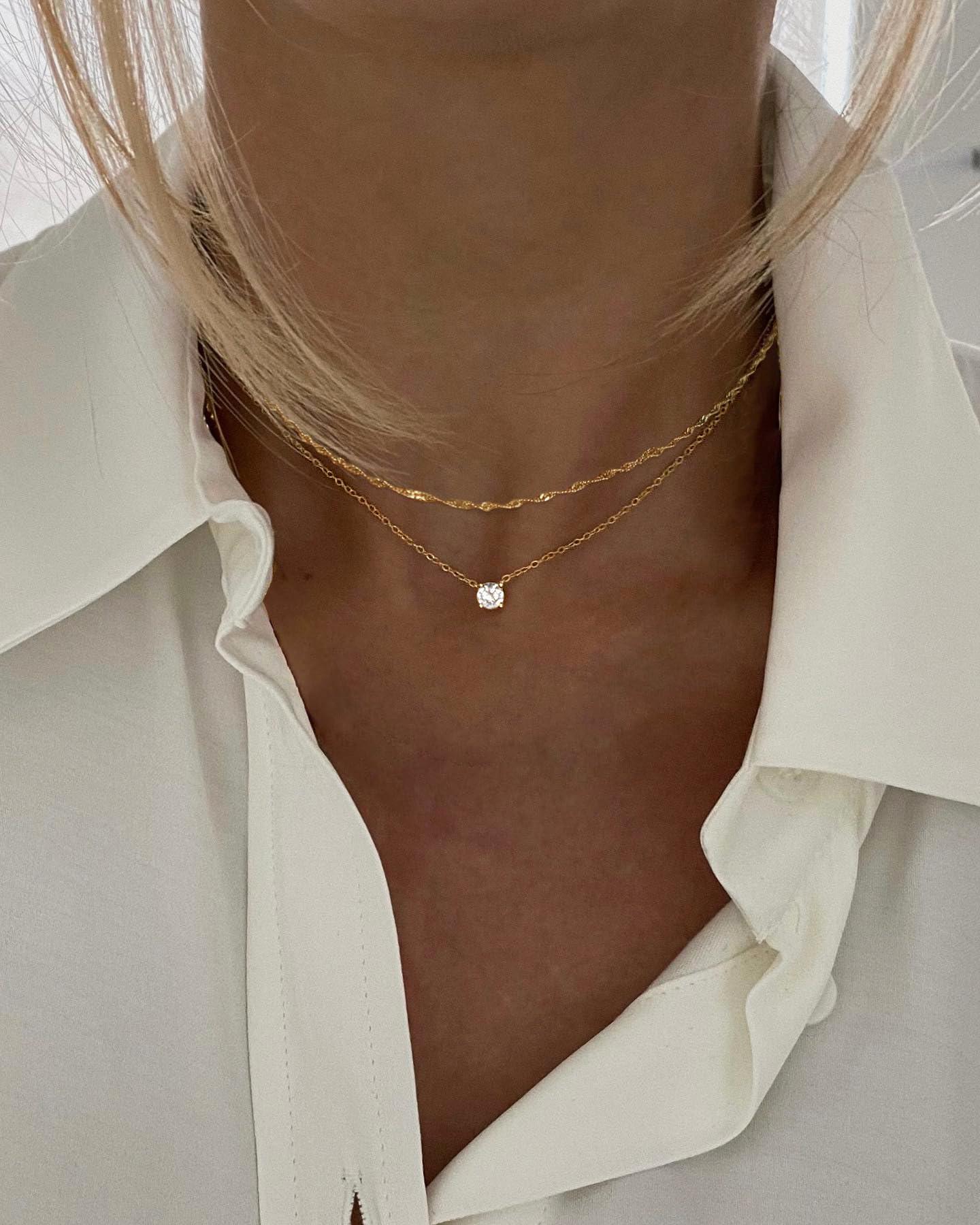 Tewiky Diamond Necklaces for Women, Dainty 14k Gold/Sterling Silver Choker Necklace Simple Gold Plated CZ Jewelry Necklaces for Women Trendy Gifts - Image 9