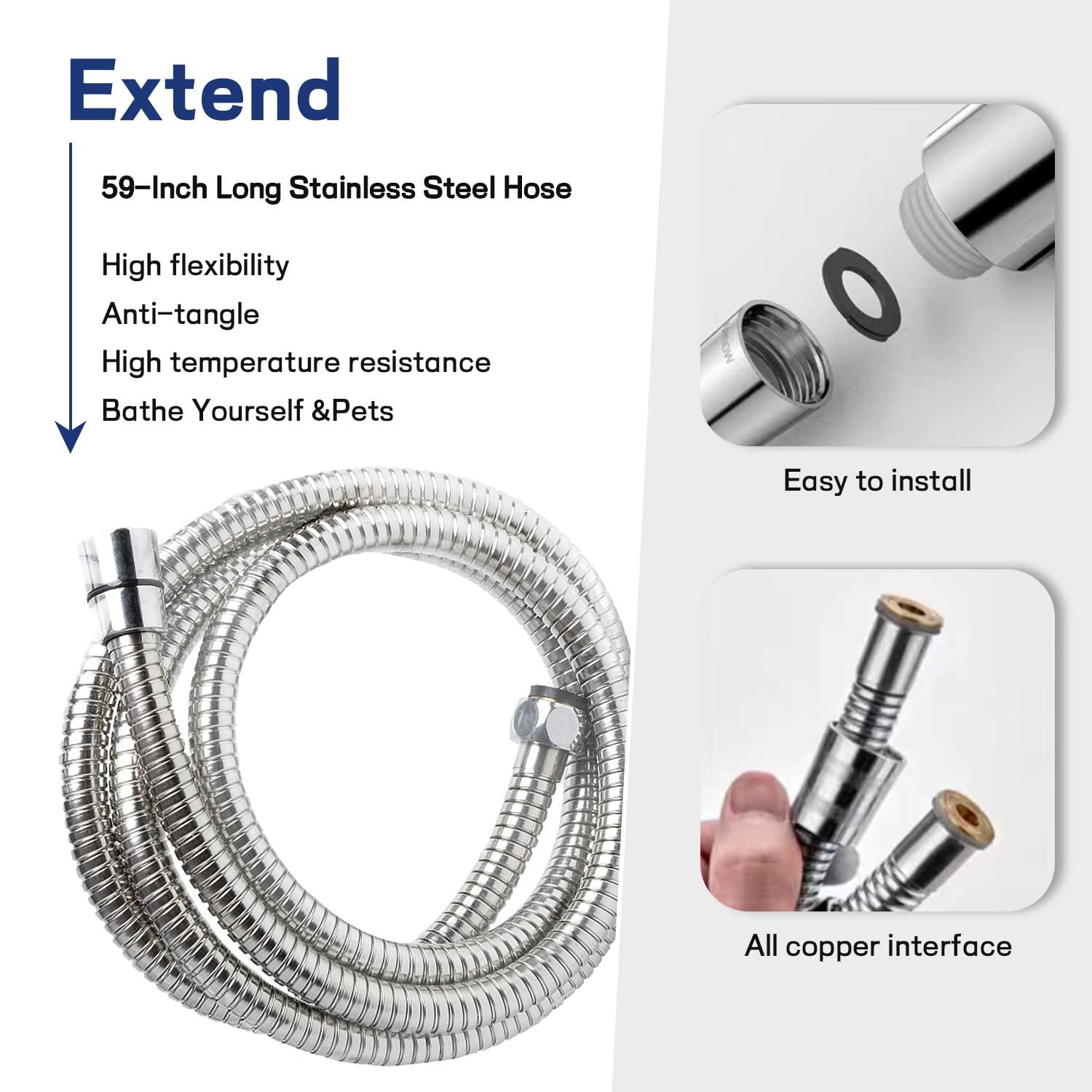 High Pressure Handheld Shower Head 11 Spray Settings, 4.85 inch Pause Switch Water Saving Shower Head, Removable High Flow Bathroom Showerhead with Long Hose and Adjustable Bracket (Matte Black) - Image 6