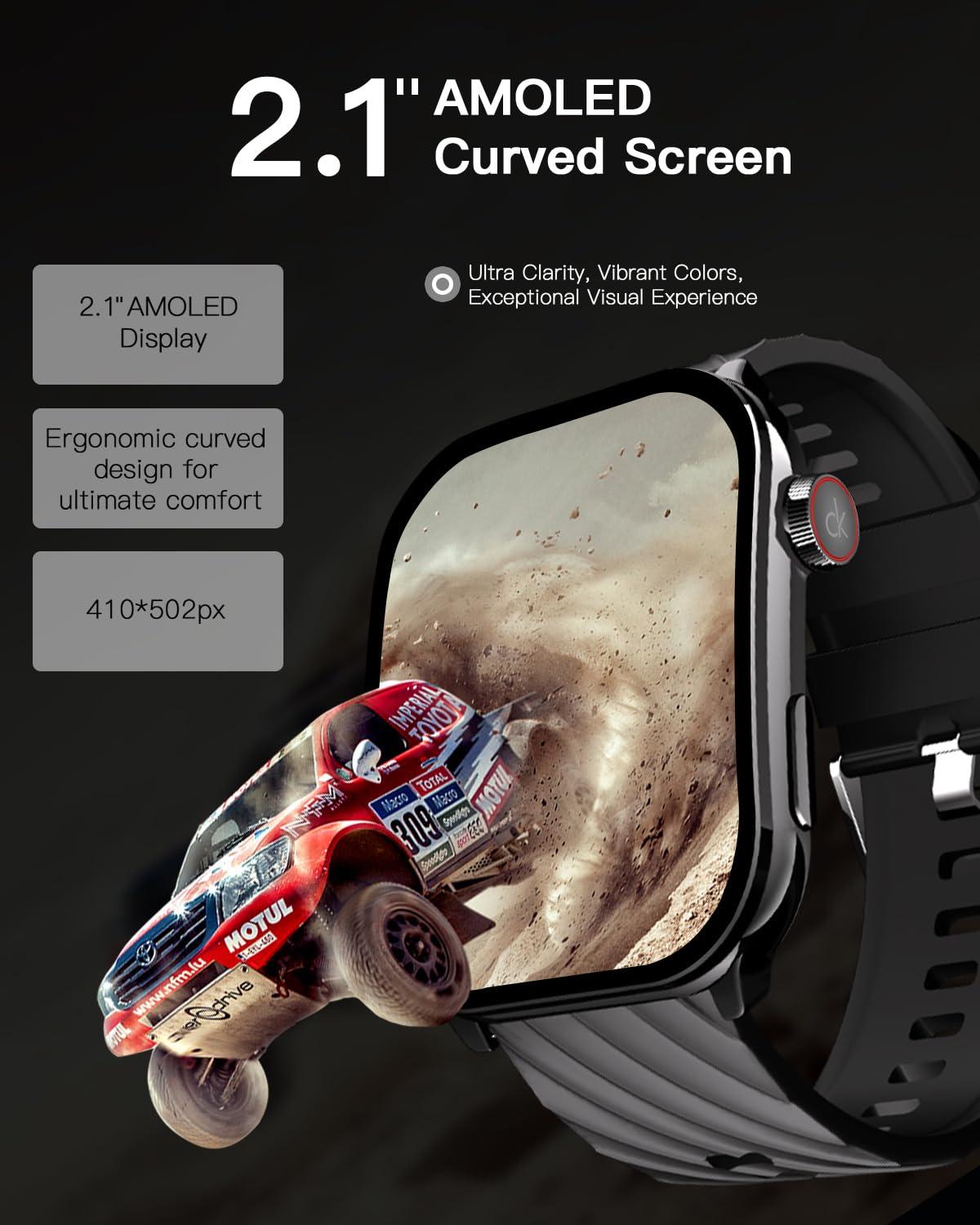 Smart Watch (Answer/Make Calls), 2.1" Curved AMOLED Screen Smartwatch for Men Women 100+ Sport Modes Fitness Watchs with Blood Oxygen/Sleep/Heart Rate Monitor, Smartwatch for Android & iPhone - Image 3