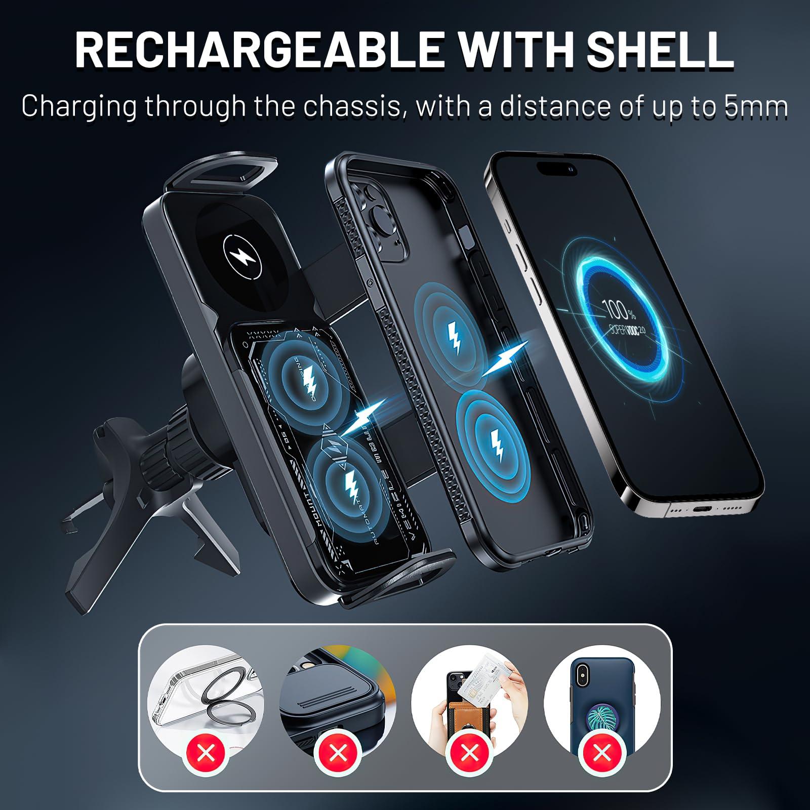 High Intelligent Mobile Phone/Pad Holder,2 in 1 Auto Rotating Phone Holder,Car Charger Fast Charging Cell Phone Holder,One-Touch Rotatable Car Vent Phone Mount for Smartphone/Pad/Foldable Phone(Black) - Image 7