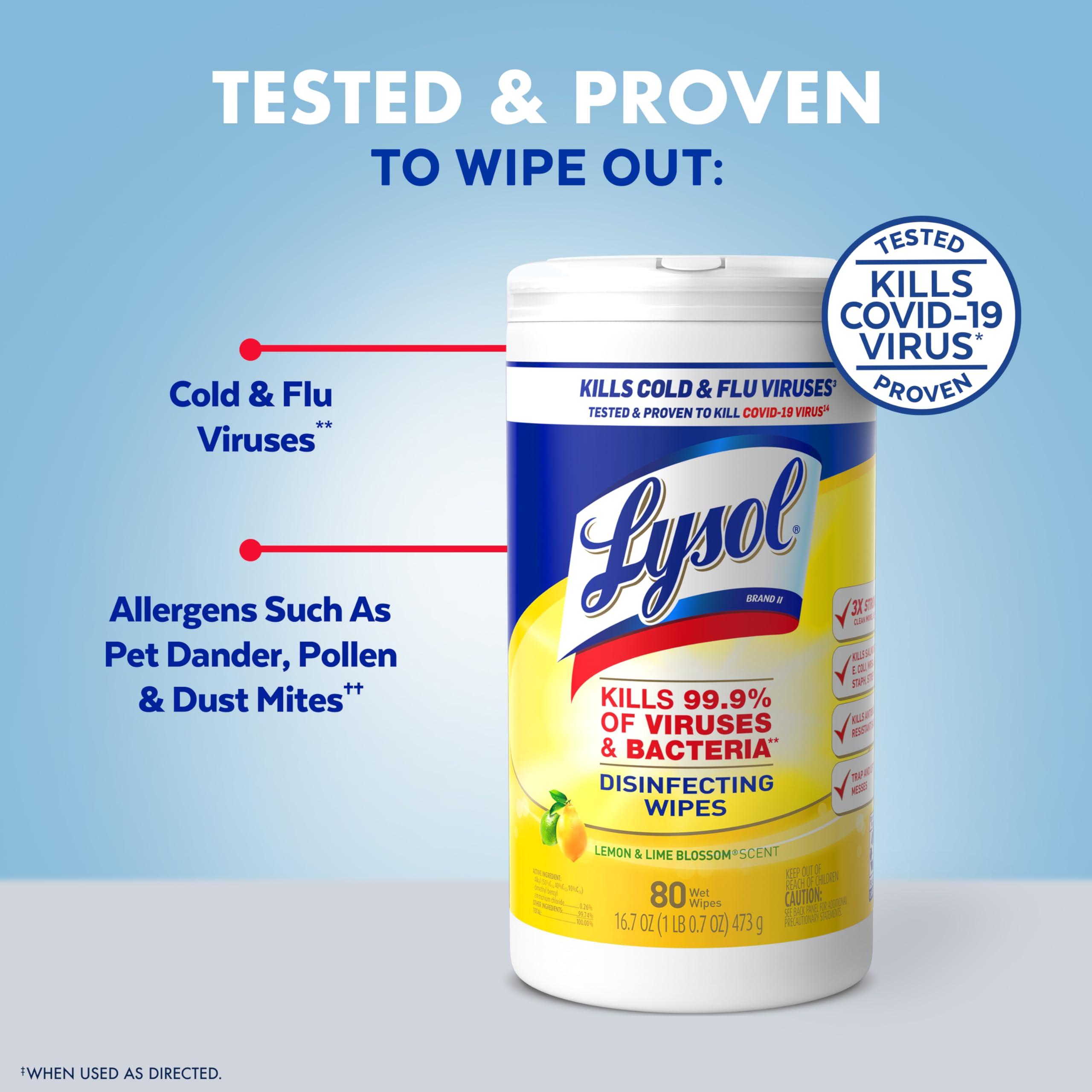 Lysol Disinfectant Wipes Multi-Surface Antibacterial Cleaning Wipes For Disinfecting and Cleaning Lemon and Lime Blossom 80 Count (Pack of 2) - Image 3