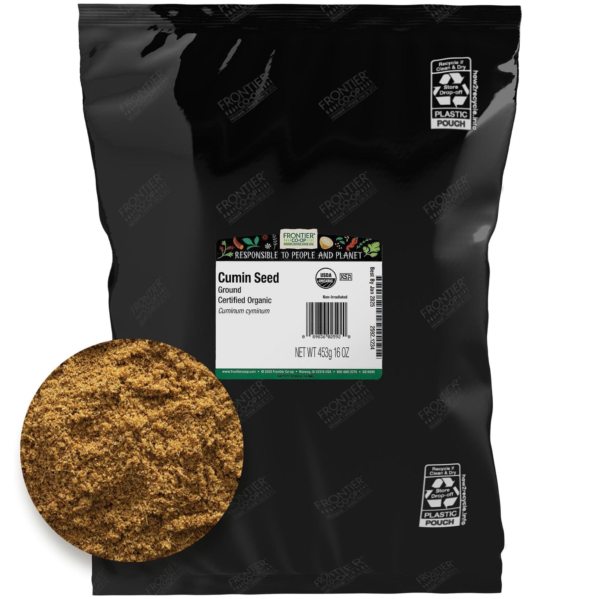 Frontier Co-op Organic Cumin Seed, 1lb Bulk Bag, Ground Cumin Seasoning - Robust Flavor - Perfect Cumin Powder for Chili, Soups, Stews, Curries & More