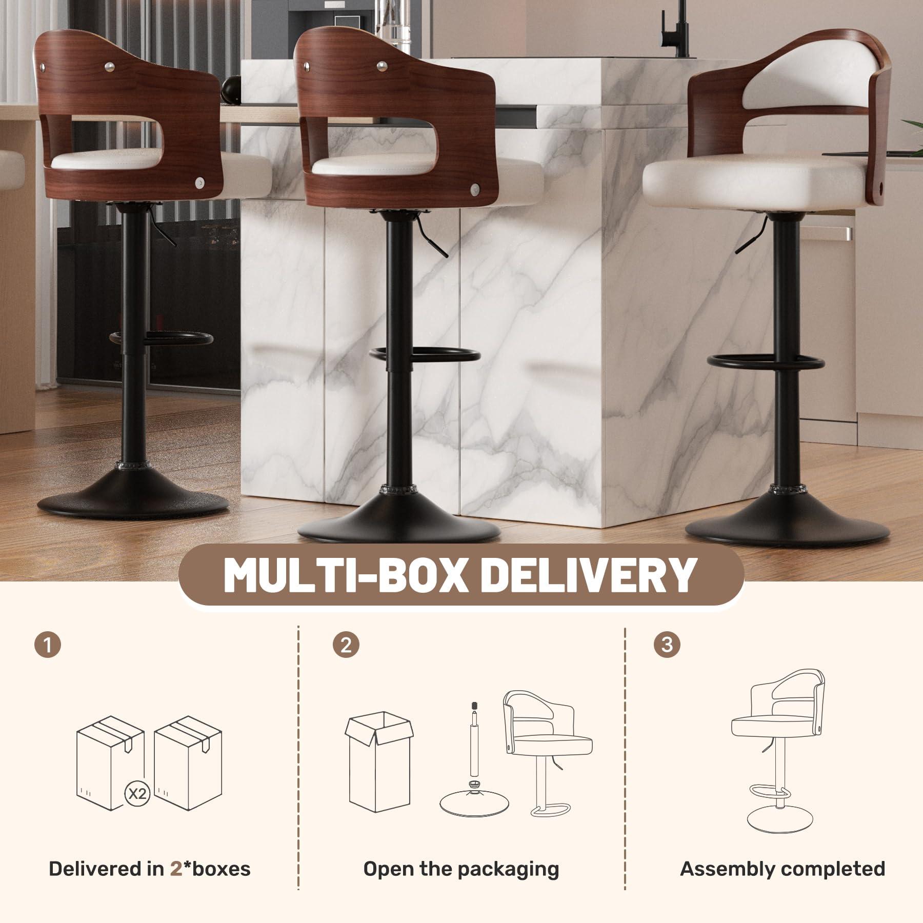Nalupatio Swivel Bar Stools Set of 3 Seat Adjustable Height 24.5-33.5IN, Wooden Barstools PU Leather Upholstered Bar Chairs with Back & Footrest for Bar Kitchen Dining Room - Image 7