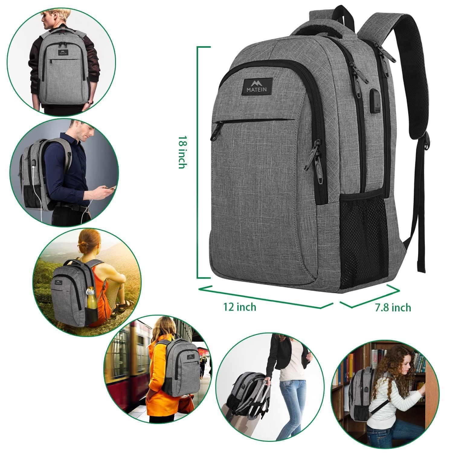 MATEIN Travel Laptop Backpack, Business Anti Theft Slim Sturdy Laptops Backpack with USB Charging Port, Water Resistant College School Computer Bag Gift for Men & Women Fits 15.6 Inch Notebook, Grey - Image 5