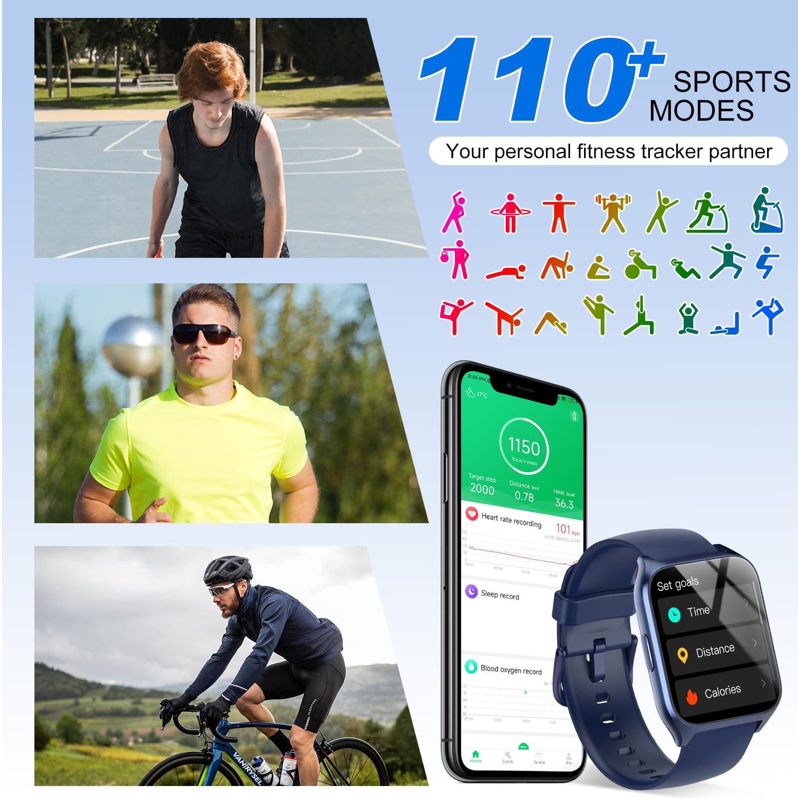 Smart Watch (Answer/Make Call), 1.85" Smartwatch for Men Women, 2025 Fitness Watch, 110+ Sport Modes/Heart Rate/Sleep Monitor/Pedometer, IP68 Waterproof Fitness Activity Tracker for Android iOS, Blue - Image 4