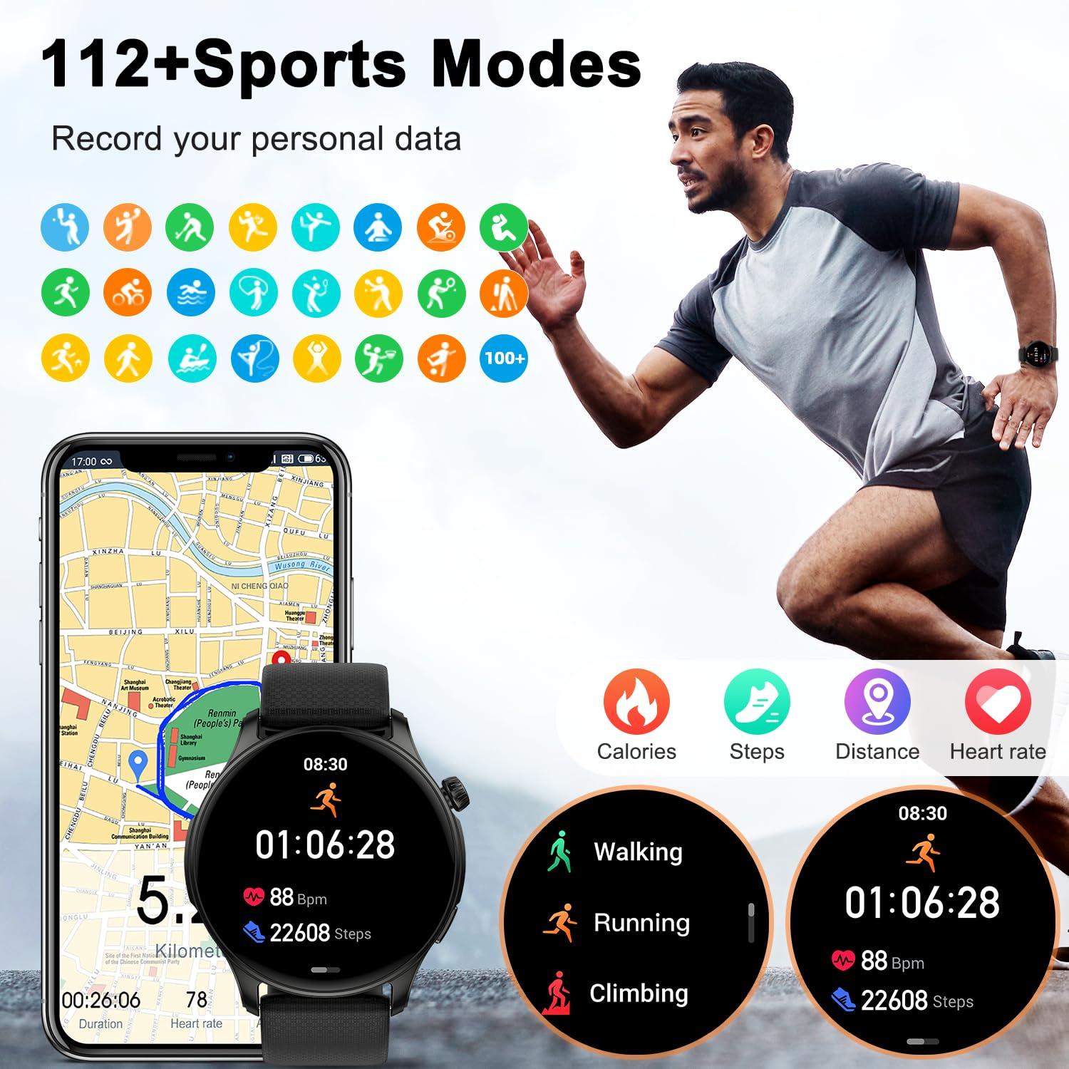 Smart Watch for Men Women Fitness: Waterproof Make/Answer Call Smart Watches for Men Digital Mens Watches Run Smartwatch Android Phones iPhone Samsung Compatible Heart Rate Monitor Step Tracker Black - Image 4