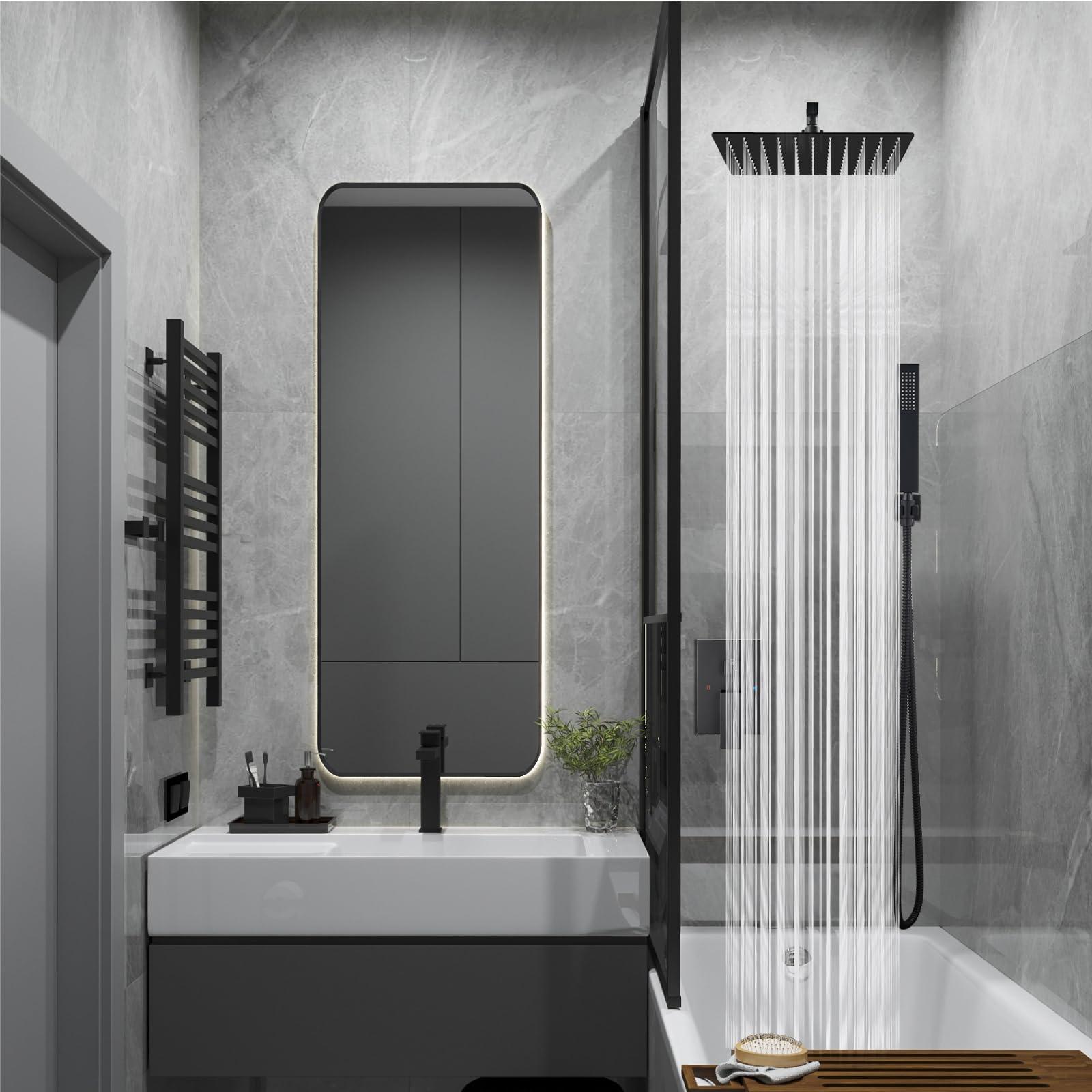 Midanya Rain Shower System Square Rainfall Shower Head Wall Mount Shower Faucet Set with Hand Sprayer Rough-in Valve Trim Kit Bathroom Mixer Shower Combo Set,10 Inch,Matte Black - Image 2