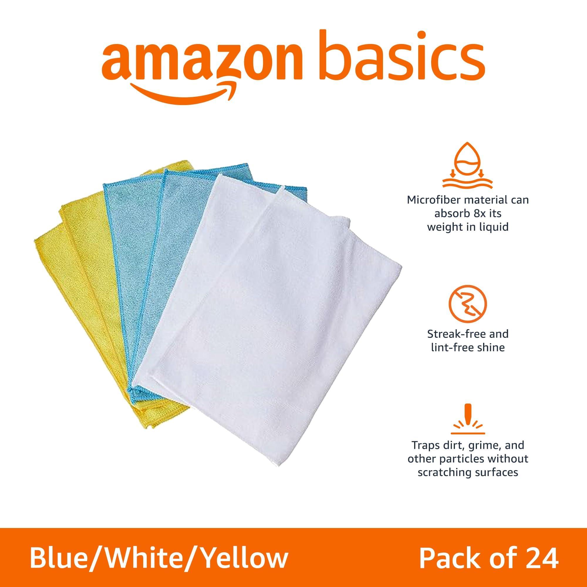 Amazon Basics Microfiber Cleaning Cloths, Ultra Absorbent, Lint Free, Streak Free, Non-Abrasive, Reusable and Washable, 16" x 12", Blue/White/Yellow, Pack of 24 - Image 2