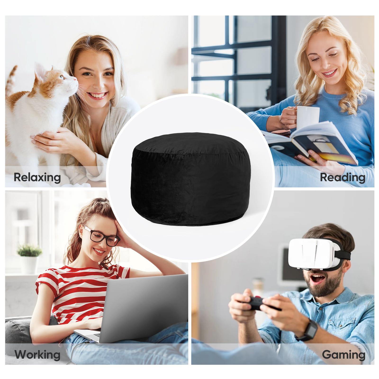 SEASXOLTE Bean Bag Chair 3Ft, Memory Foam Filled, Removable Velvet Cover, Bean Bag Chairs for Adults and Teens, Round Sofa Chair for Living Room, Bedroom and Gaming Room, Black - Image 4
