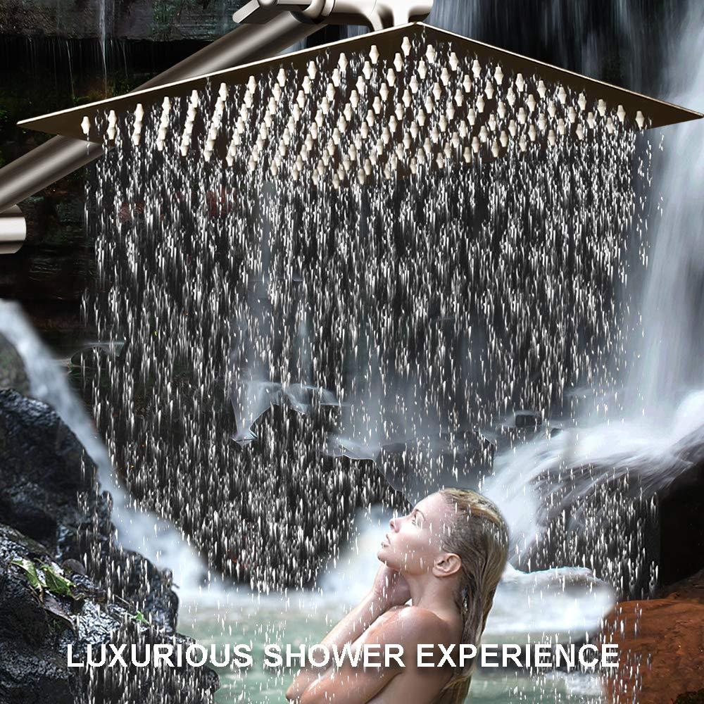 12 Inch Square Rain Showerhead with 11 Inch Adjustable Extension Arm,Large Stainless Steel High Pressure Shower Head,Ultra Thin Rainfall Bath Shower with Easy to Clean and Install-Brushed Nickel - Image 2