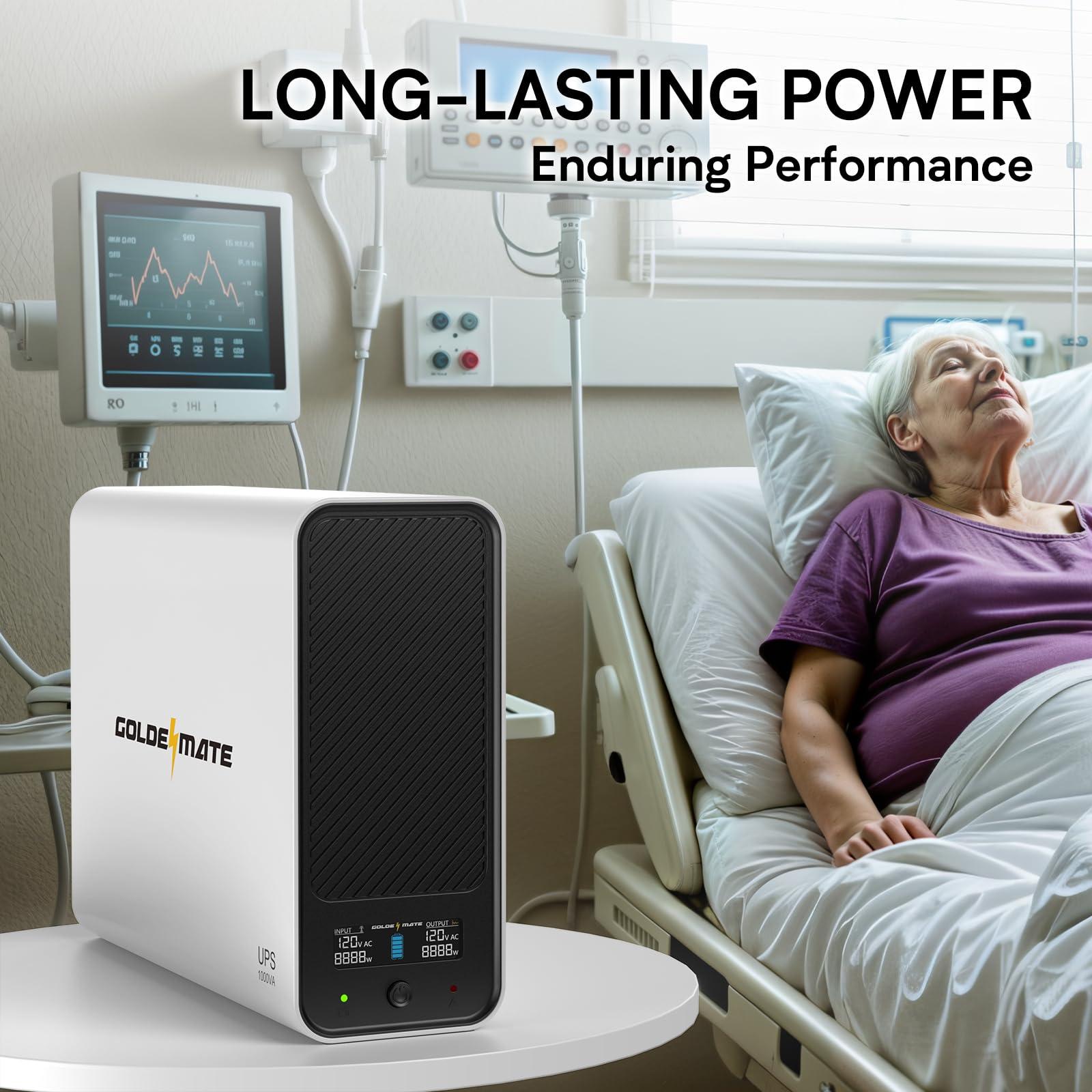 GOLDENMATE 1000VA/600W Lithium UPS Battery Backup and Surge Protector, Backup Battery Power Supply with LiFePO4 Batteries(153.6 Wh), Sinewave UPS System, 10 Years Lifespan, 8-Outlets, LCD Display - Image 7