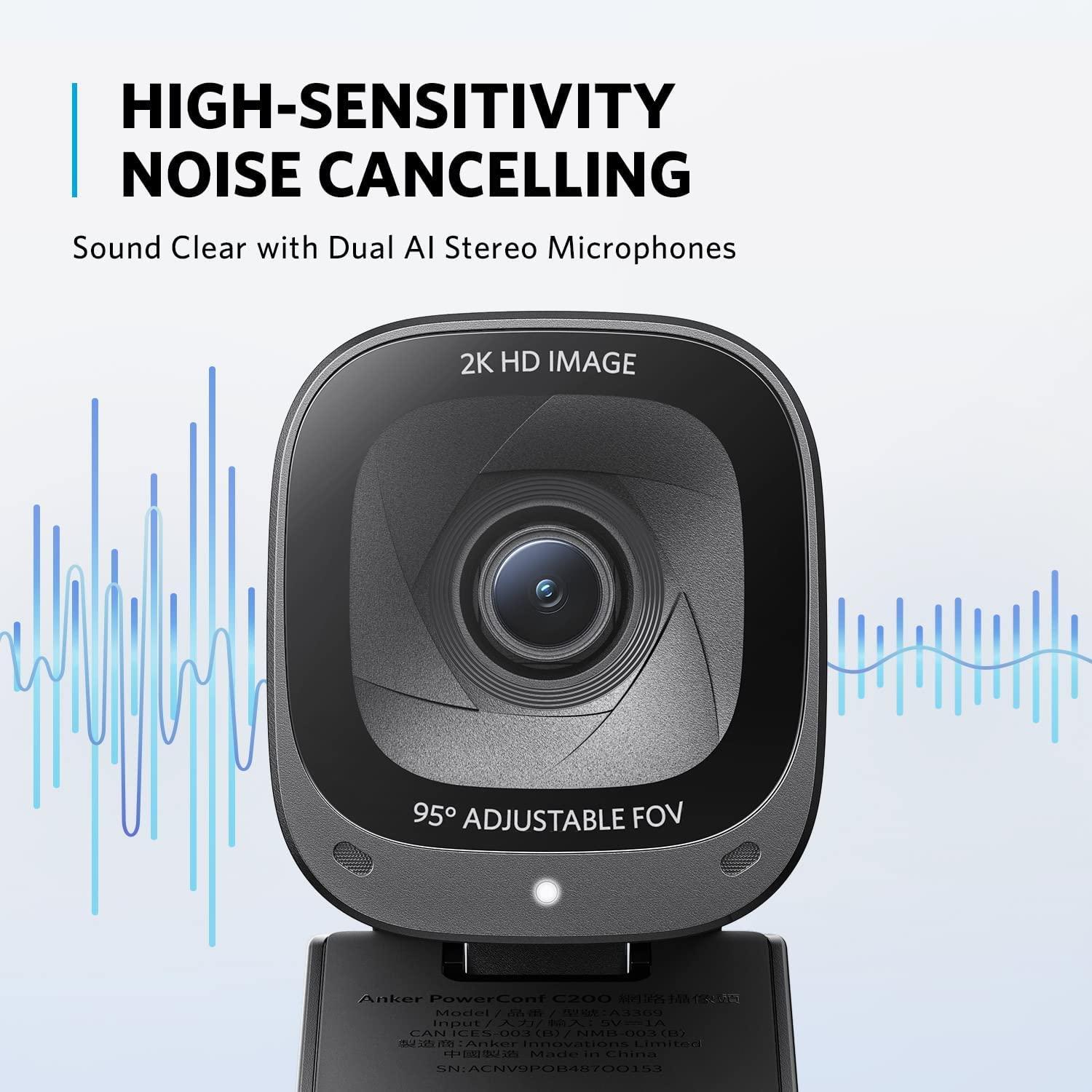 Anker PowerConf C200 2K Webcam for PC, Webcam for Laptop, Computer Camera, with AI-Noise Canceling Microphones, Stereo Mics, Adjustable Field of View, Low-Light Correction, Built-in Privacy Cover - Image 6