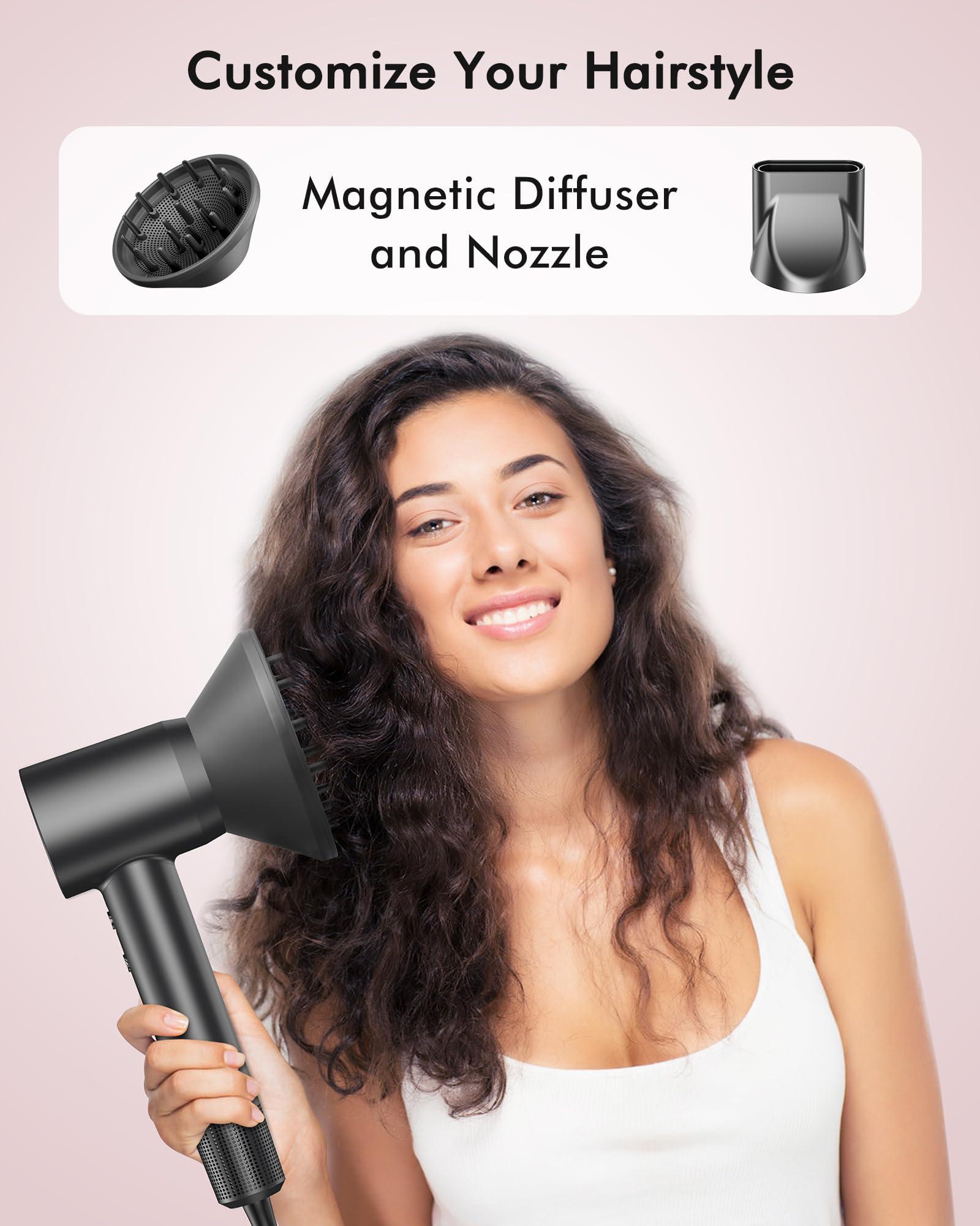 Hair Dryer, 160000 RPM Professional High Speed Ionic Blow Dryer 500 Million Negative Ions & Heat-Control & Low Noise Hairdryer with Magnetic Diffuser for Faster Drying All Hair Types, No Heat Damage - Image 6