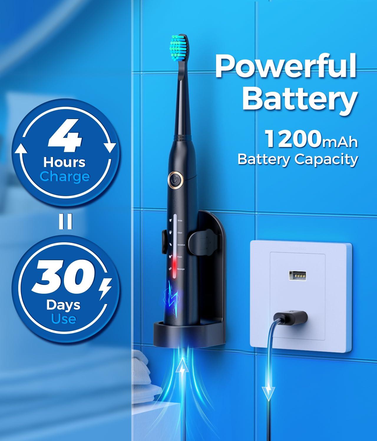 TEETHEORY Sonic Electric Toothbrushes for Adults and Kids, 8 Brush Heads Electric Toothbrush with 40000 VPM Deep Clean 5 Modes, Rechargeable Fast Charge 4 Hours Last 30 Days - Image 7