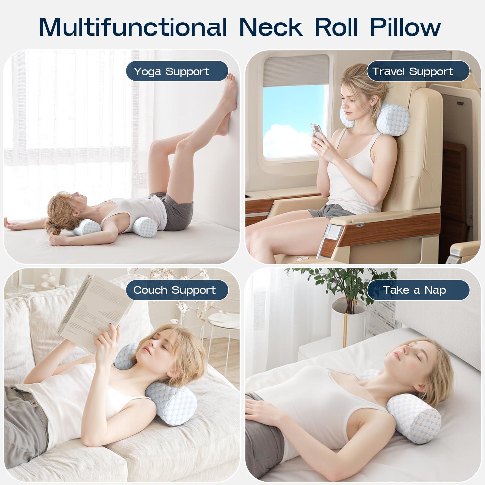 Neck Roll Cervical Pillow for Neck Pain Relief - Memory Foam Neck Pillow for Bed | Round Neck Pillows for Sleeping, 16 * 6.3 * 6.3inch (Cool-Blue) - Image 7