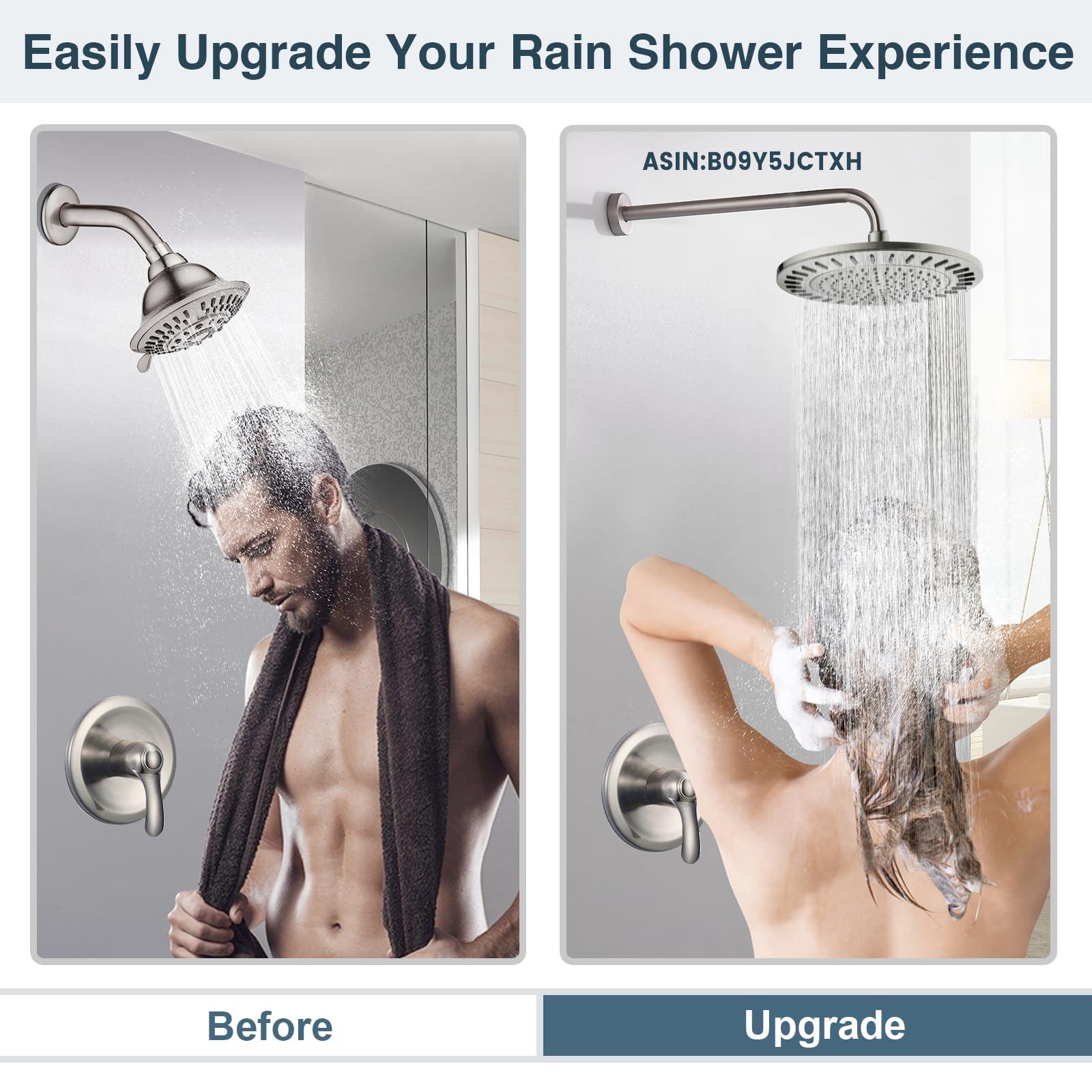 BRIGHT SHOWERS Rain Shower Head, 9 Inch High Pressure Waterfall Showerhead with Adjustable Angle and Anti-clogging Silicone Nozzles, Luxury Bathroom Overhead Shower, Brushed Nickel - Image 4