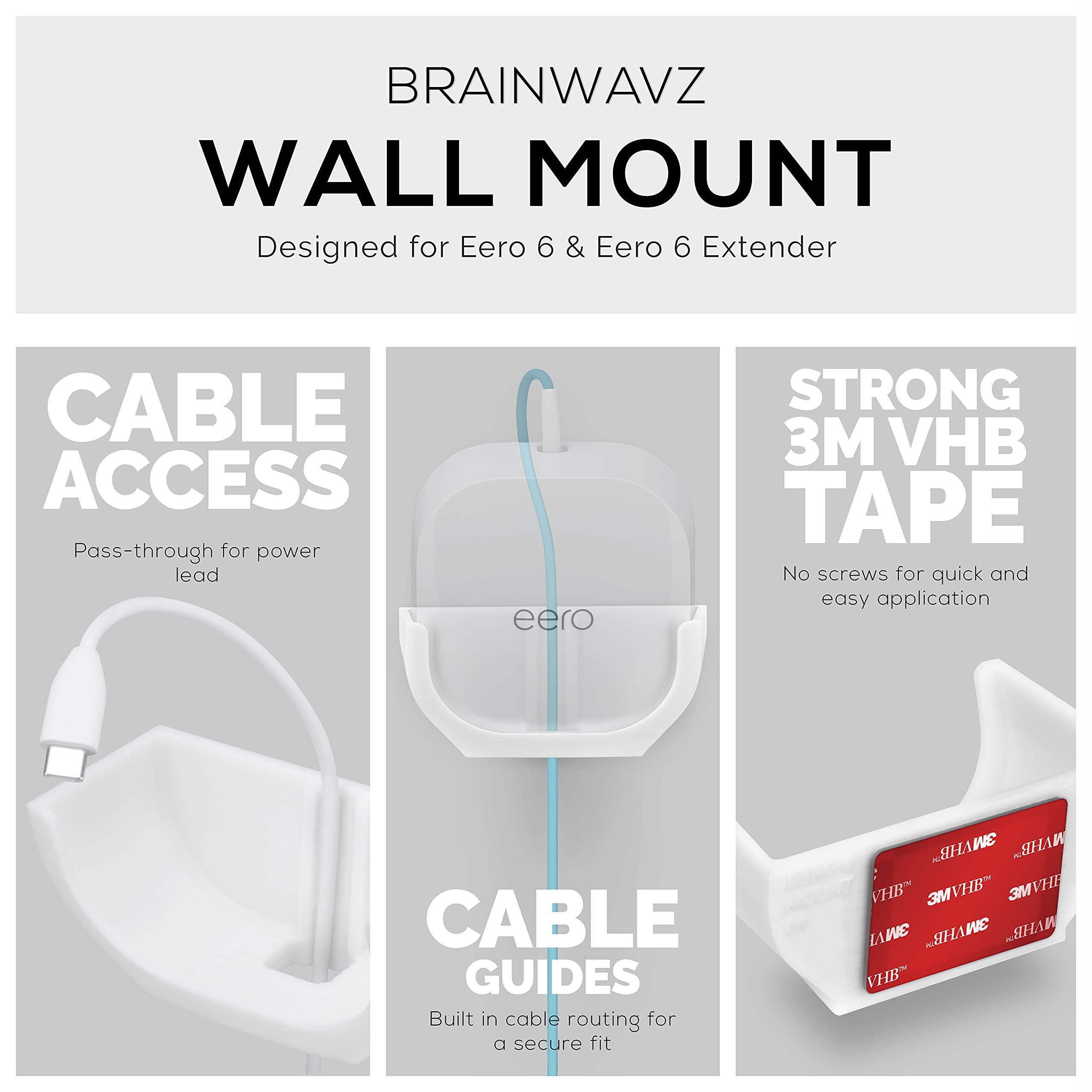 Screwless Wall Mount for Eero 6 Mesh WiFi Holder, Custom Design (NOT Compatible with Eero Pro 6 / Beacon), Strong VHB Adhesive, No Tools, No Mess, White by Brainwavz - Image 2