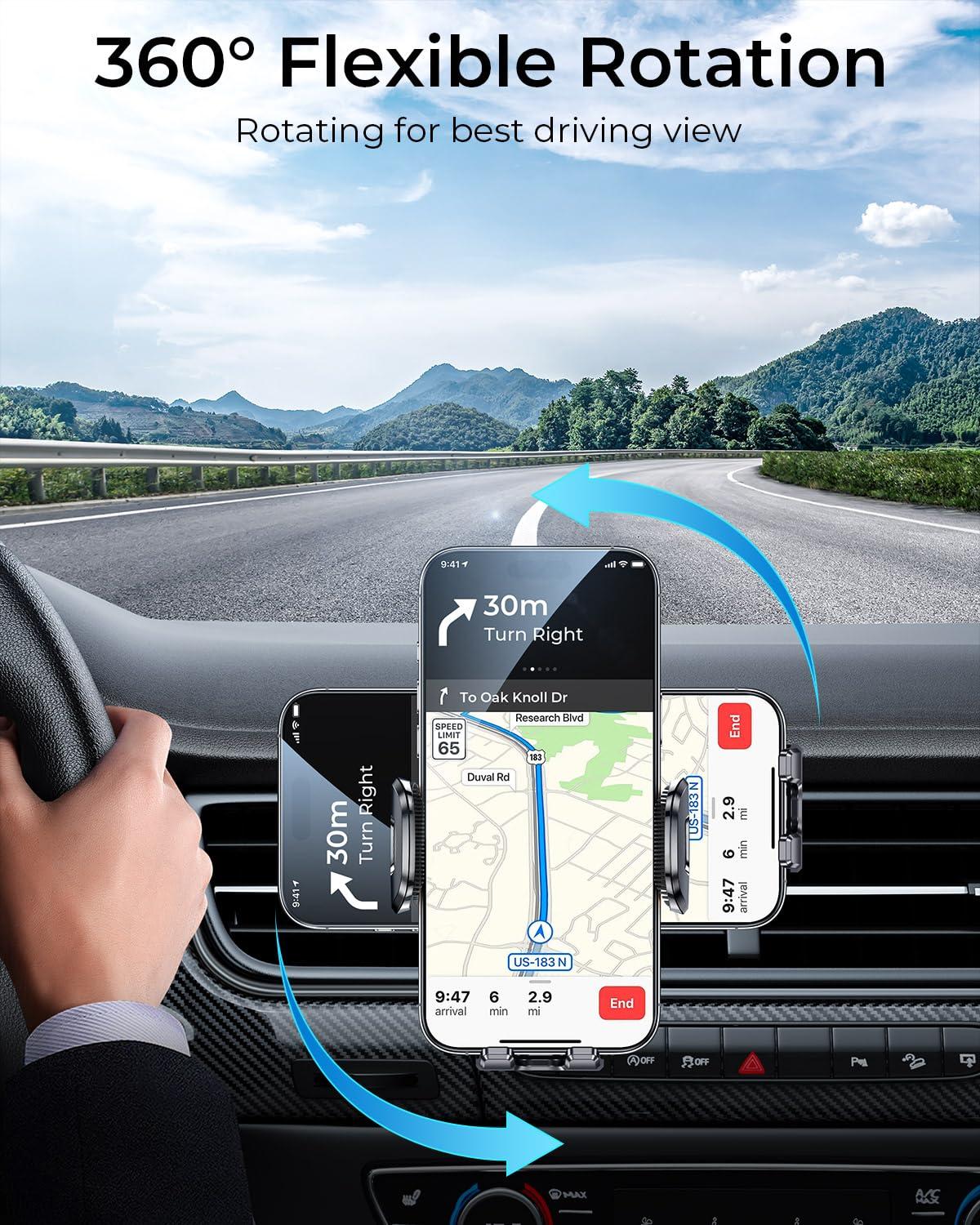 MRGLAS 2025 Upgraded Phone Holders for Your Car with New Metal Hook Clip, Handy Air Vent Cell Phone Car Mount [One Hand Operation], Universal Automobile Cradle for iPhone Android and All Smartphones - Image 7
