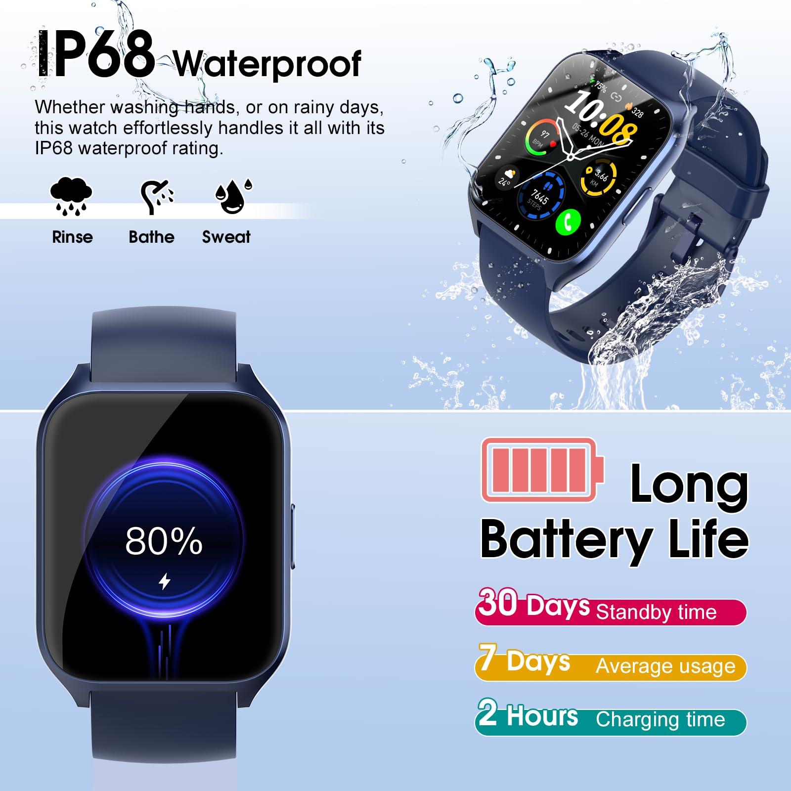 Smart Watch (Answer/Make Call), 1.85" Smartwatch for Men Women, 2025 Fitness Watch, 110+ Sport Modes/Heart Rate/Sleep Monitor/Pedometer, IP68 Waterproof Fitness Activity Tracker for Android iOS, Blue - Image 7