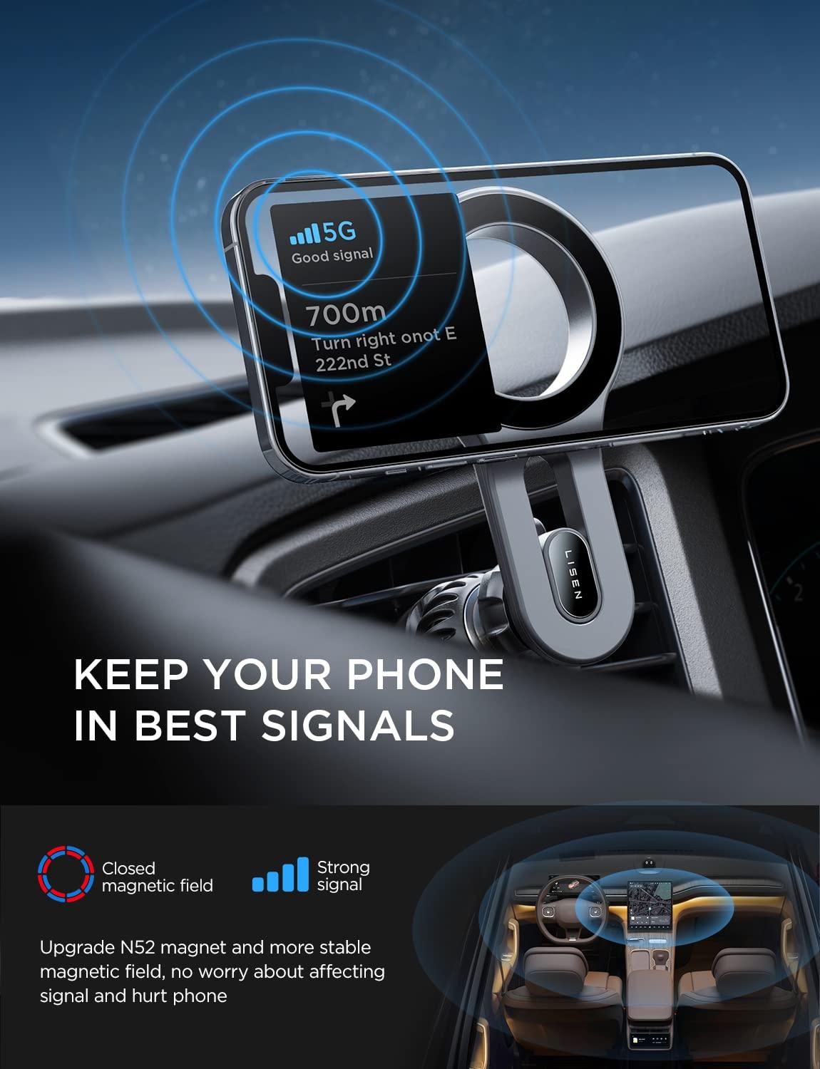 LISEN for iPhone 16 MagSafe Car Mount, [Quick Install] Magnetic Car Phone Holder Vent, Jeep Truck Accessories Gifts for Men Women Him Her, Fit for iPhone 16 Pro/Pro Max 15 14 13 12 Samsung Edge S25 - Image 9