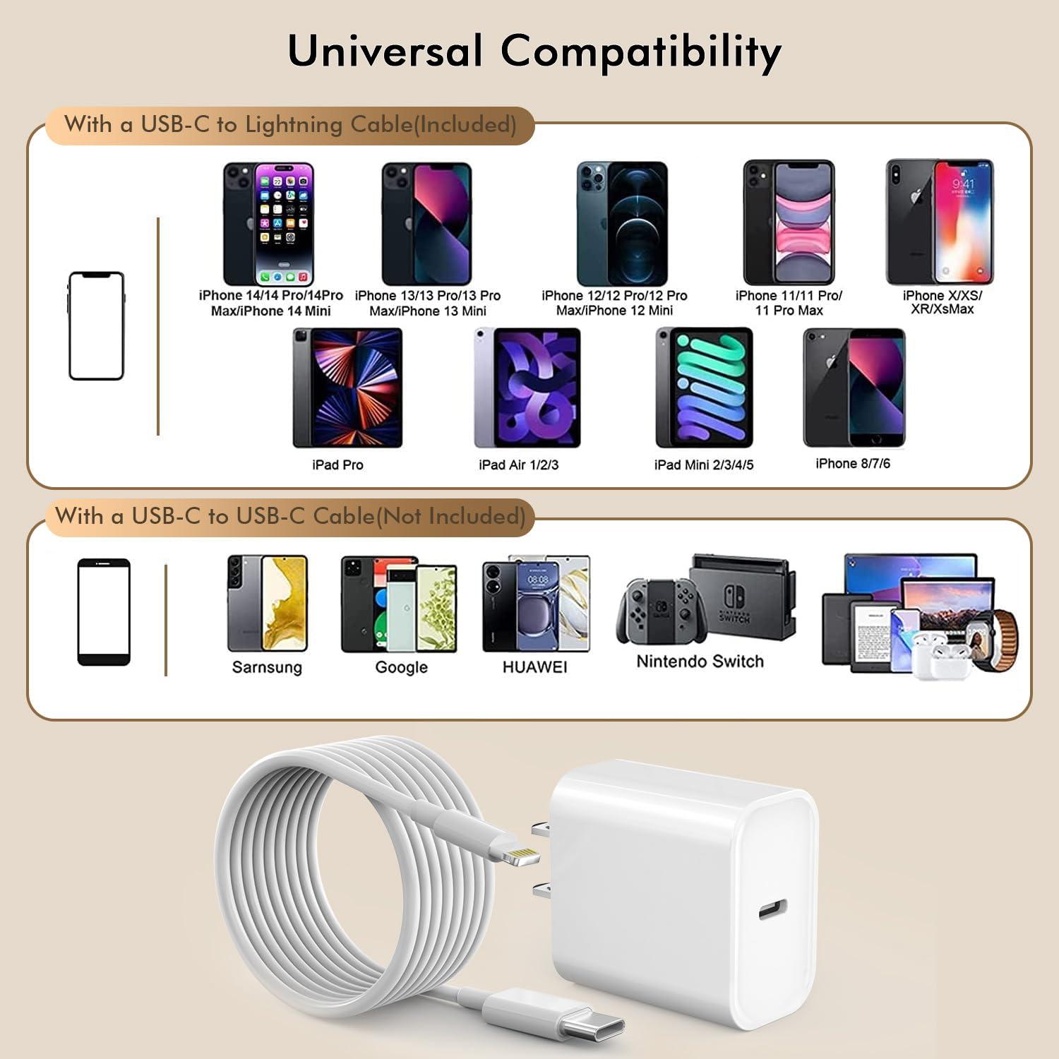 [Apple MFi Certified]10FT Fast iPhone Charger,Extra Long Apple Charger Fast Charging 2Pack 20W USB C Charger Block Plug + 10Foot Lightning Cable Cord for iPhone 14/Pro/Pro Max/Plus/13/12/11/XS/XR/X/SE - Image 3