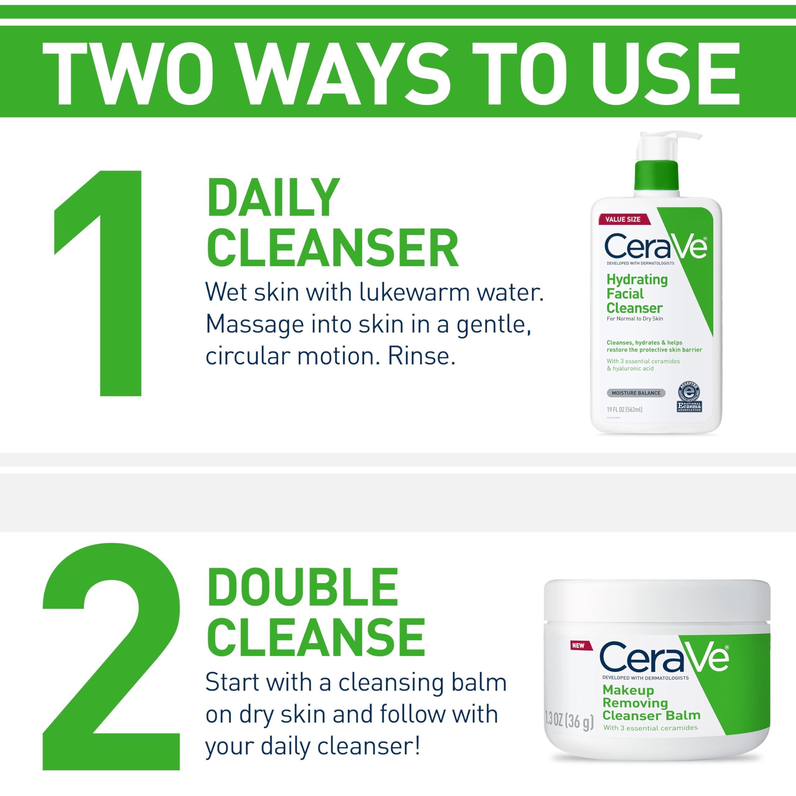 CeraVe Hydrating Facial Cleanser, Moisturizing Face Wash For Dry Skin, Hyaluronic Acid + Ceramides + Glycerin, Hydrating Cleanser For Normal To Dry Skin, National Eczema Association Certified - Image 3