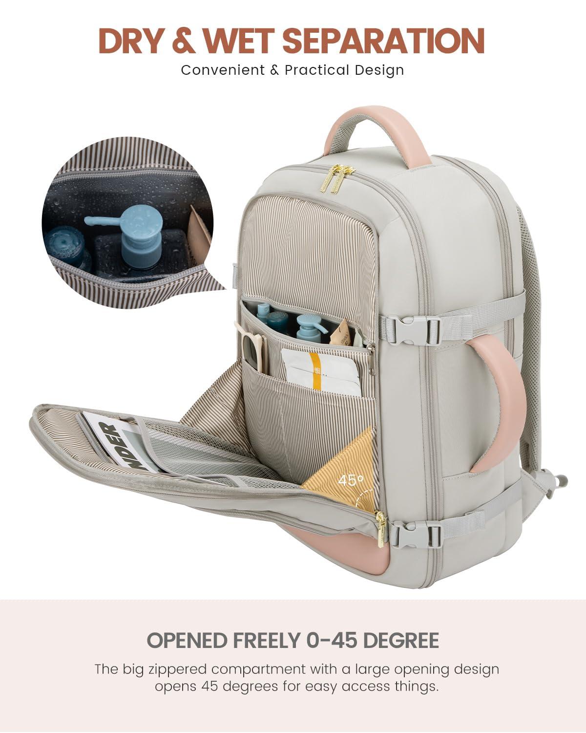 LOVEVOOK Travel Backpack For Women, 40L Carry On Backpack Flight Approved, TSA Personal Item Travel Bag Fits 17 Inch Laptop, Business Weekender Overnight Waterproof Daypack With 2 Cubes, Grey-Pink - Image 9