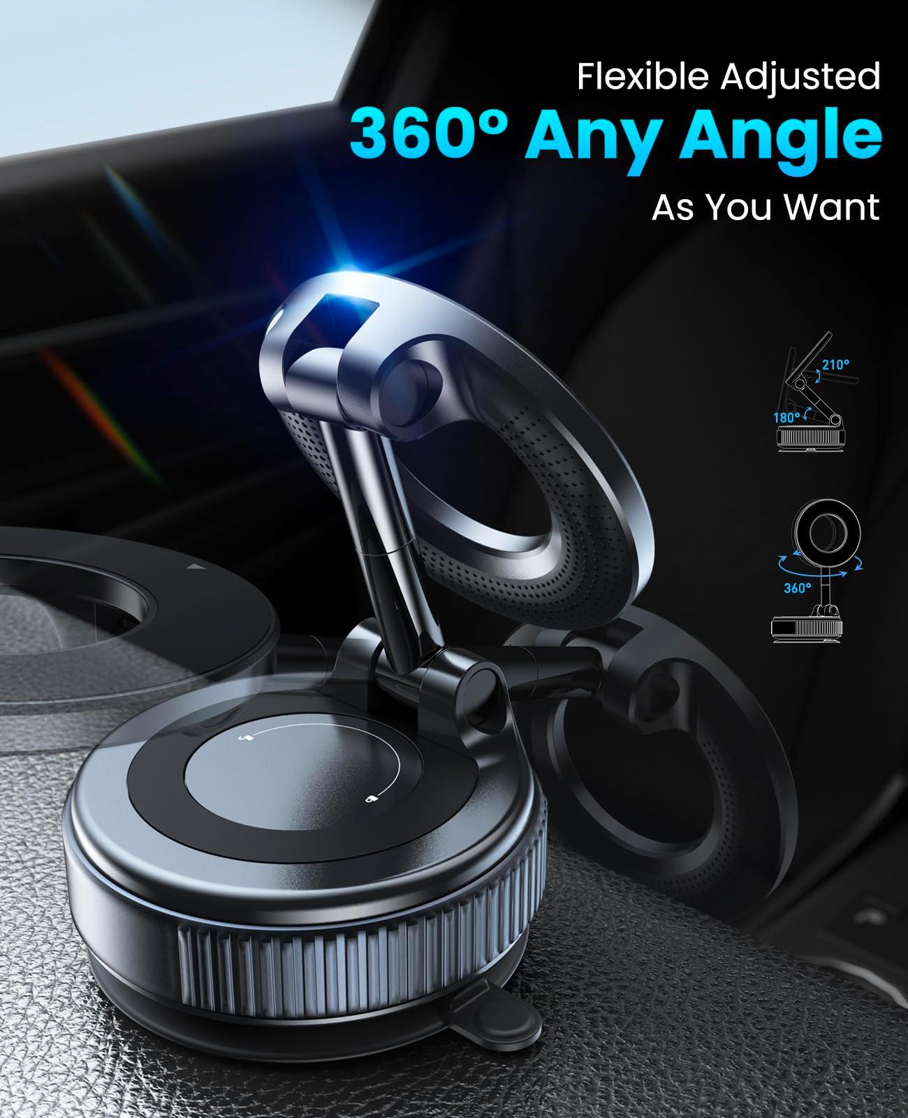 Jononser Vacuum Magnetic Suction Cup Phone Mount for Magsafe, 360° Adjustable Magnetic Phone Holder, Pocket Size Foldable Portable Cell Phone Holders for Your Car for All Smartphones & All Car Models - Image 5