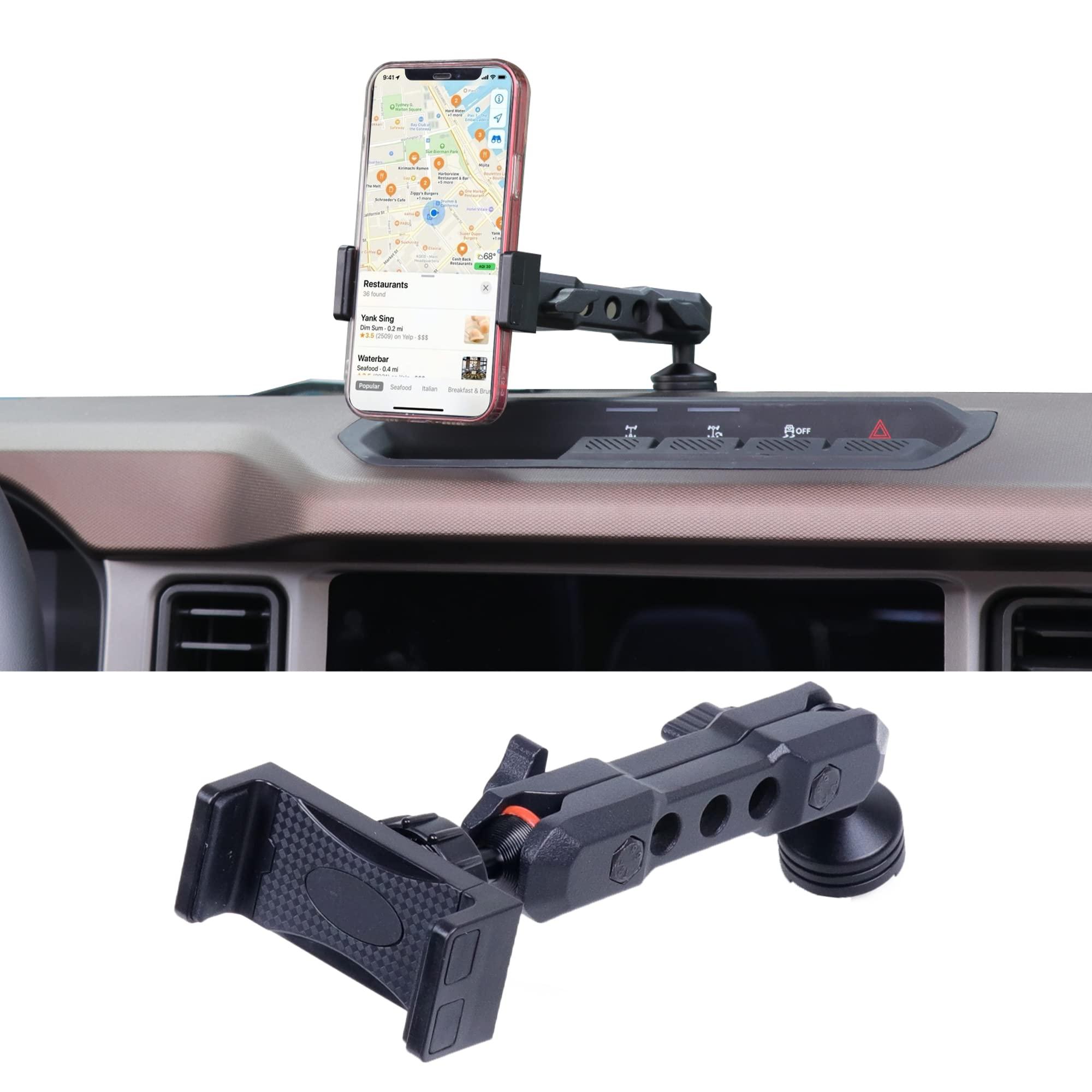 RERPRO Dash Phone Mount Holder for 2021 2022 2023 2024 2025 New Ford Bronco 2/4 Door Interior Accessories Dashboard Cell Phone Stand 360° Adjustable Aluminum Smartphone Bracket Black
