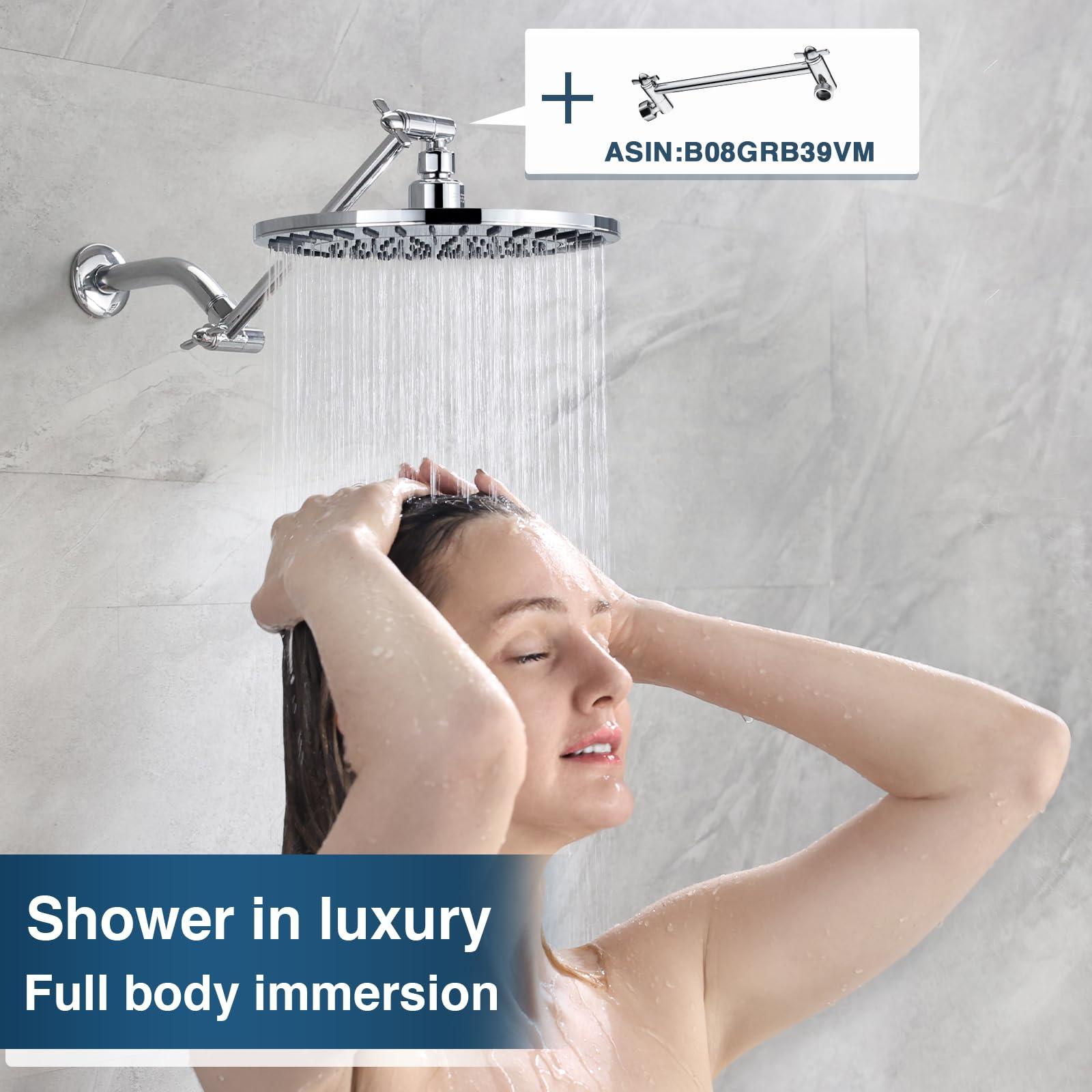BRIGHT SHOWERS Rain Shower Head, 9 Inch High Pressure Waterfall Showerhead with Adjustable Angle and Anti-clogging Silicone Nozzles, Luxury Bathroom Overhead Shower, Brushed Nickel - Image 6