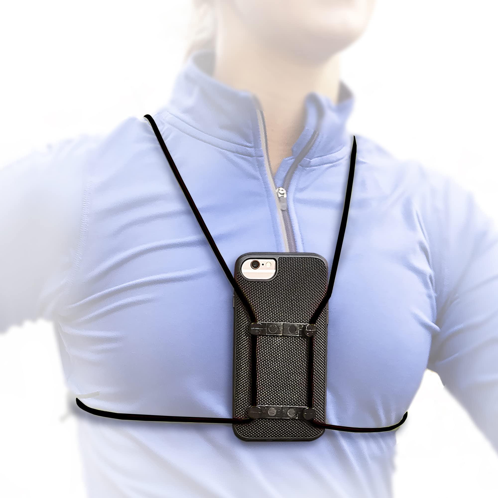 Rooster Wrap Black - Retractable Cell Phone Holder - Mobile Phone Chest Mount - Universal Cell Phone Accessory - Smart Phone Harness - Body Lanyard
