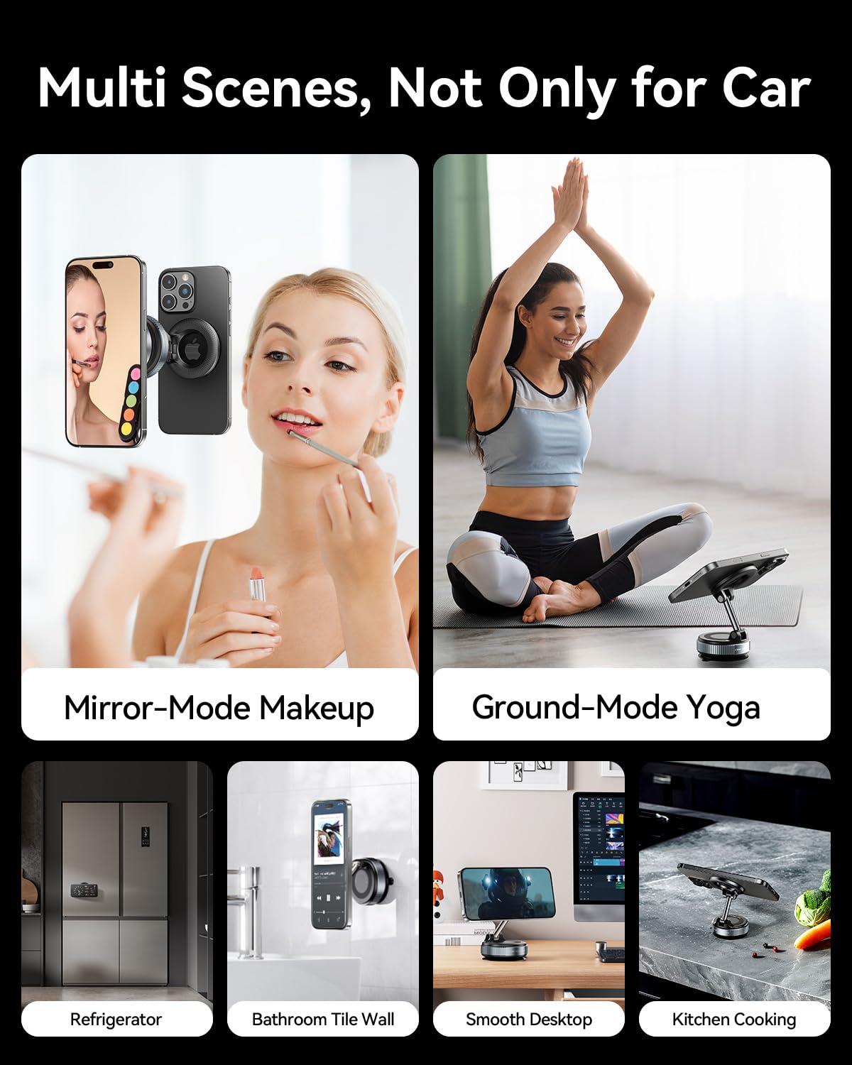 MRGLAS 2025 Upgraded Vacuum Magnetic Phone Holder for Your Car, 360° Adjustable Foldable Magsafe Suction Cup Phone Mount [89+LBS Suction & 2800gf Magnetic] Car Truck Accessories Gifts for Women Men - Image 6