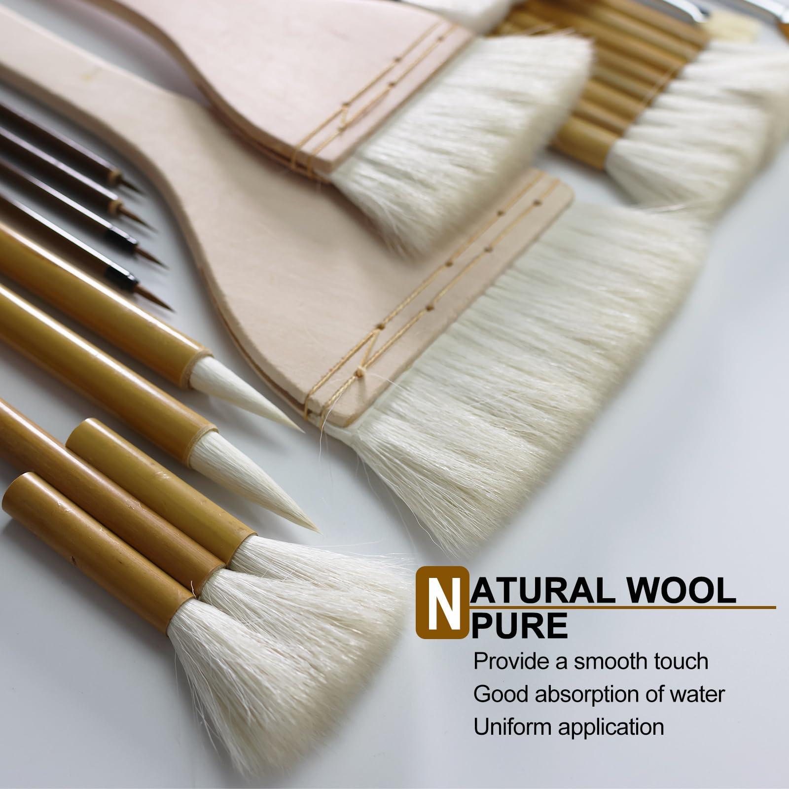 GACDR Pottery Brushes for Glazing,15 Pcs Ceramic Brushes Set with Storage Box Wool Bamboon Hake Brushes for Pottery Acrylic Watercolor - Image 3