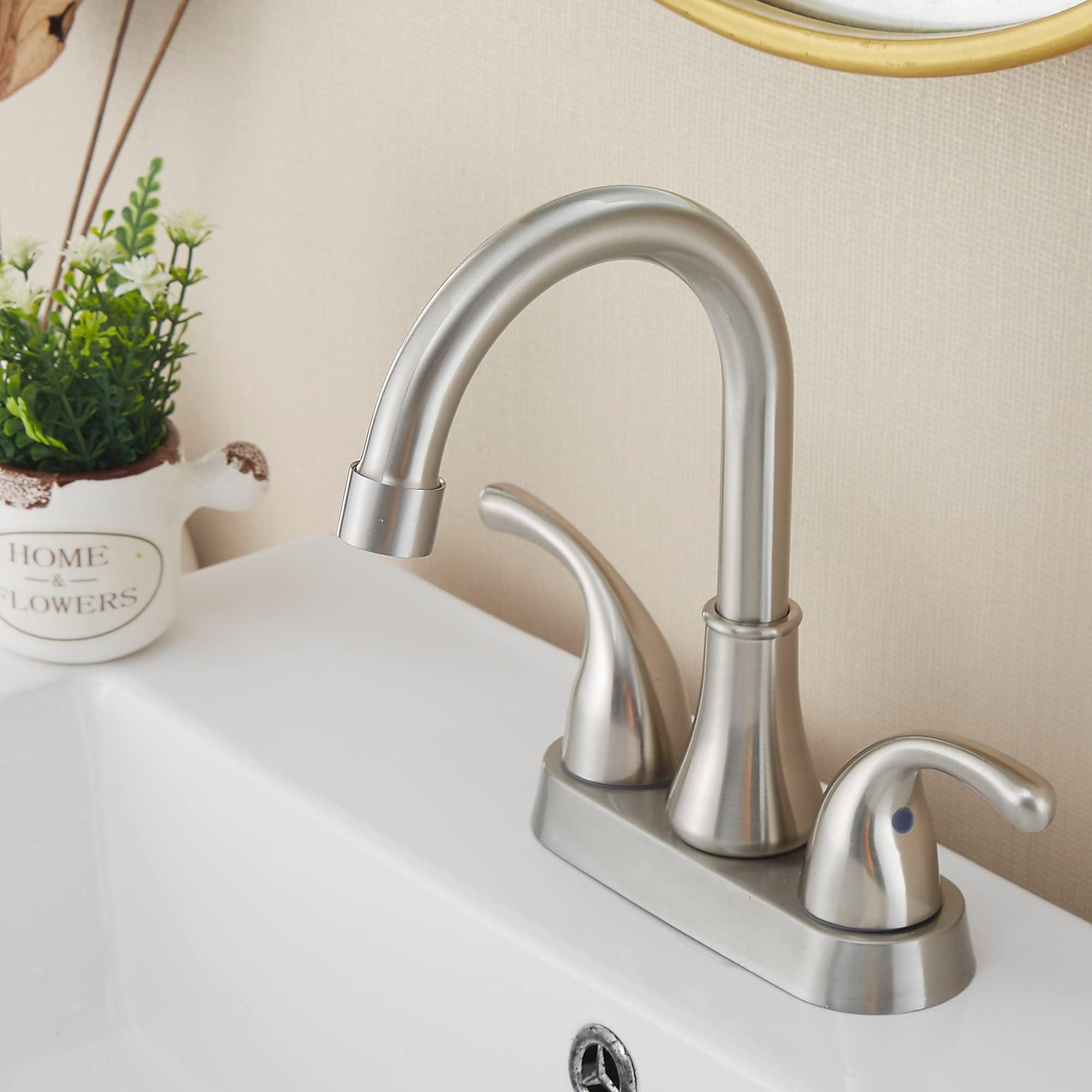 Bathroom Sink Faucet FRANSITON 4 Inch Faucet 2 Handle Bathroom Sink Faucets Lead-Free Brushed Nickel Bath Sink Faucets with Pop-up Drain Stopper and Supply Hoses - Image 7