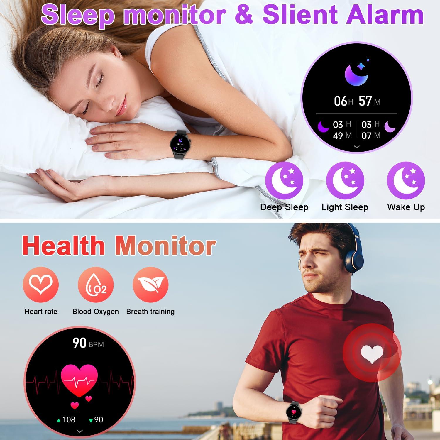 Smart Watch for Men Women Fitness: Waterproof Make/Answer Call Smart Watches for Men Digital Mens Watches Run Smartwatch Android Phones iPhone Samsung Compatible Heart Rate Monitor Step Tracker Black - Image 3