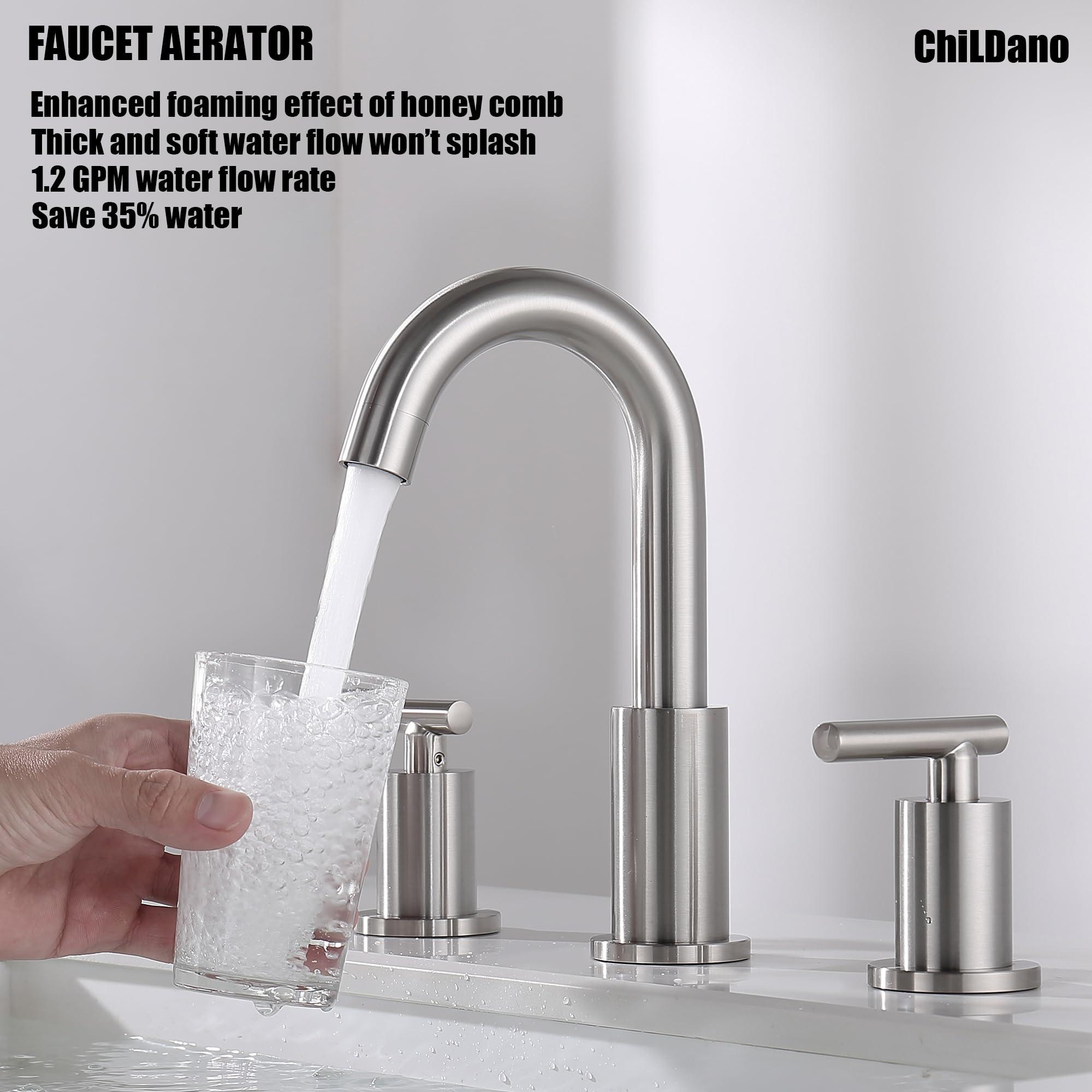 Widespread Bathroom Faucet with Sink Drain and Supply Hose, Brushed Nickel 3 Hole Faucet for Bathroom Sink, ChiLDano Satin Nickel 2 Handle Bathroom Faucet CH2183BN - Image 4