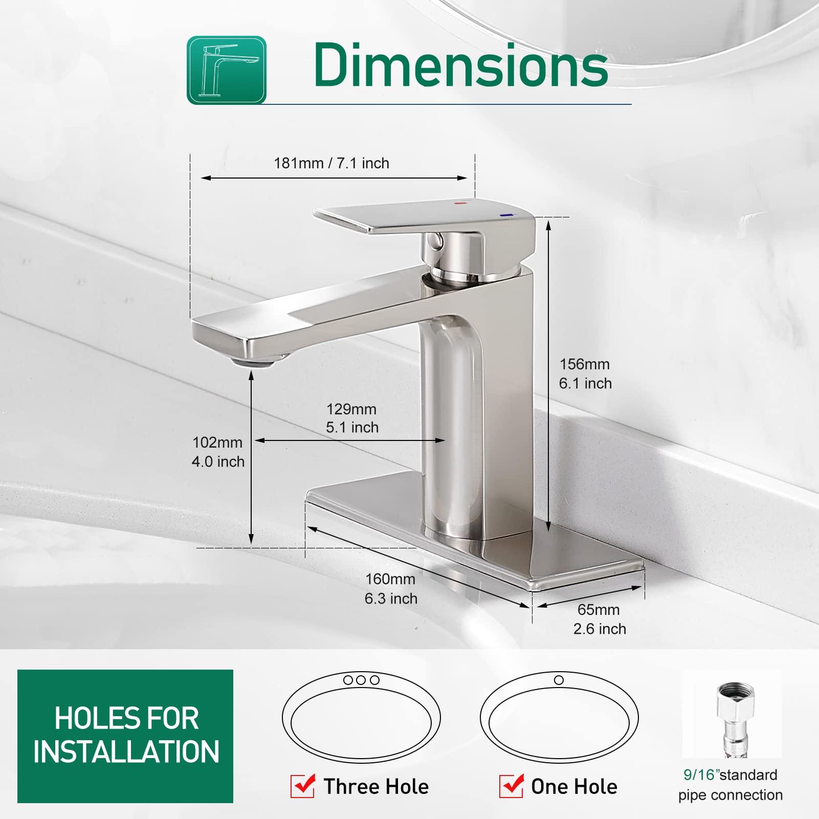 VOTON Bathroom Faucet Brushed Nickel Single Handle Bathroom Faucet 1 or 3 Hole Bathroom Sink Faucet with Deck Plate RV Bathroom Faucet 1.2 GPM - Image 2