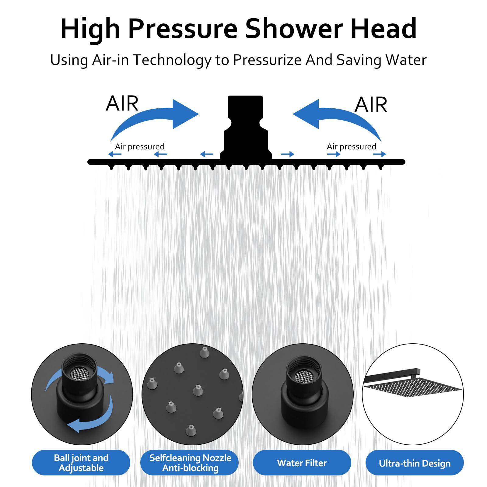 RUMOSE Rainfall Shower System with 4 Full Body Jet 4 Mode Shower Faucet Set with 12 Inch Rain Shower Head and 2 in 1 Handheld Spray, Matte Black Brass Shower Jet Shower Fixtures, Wall Mounted - Image 5