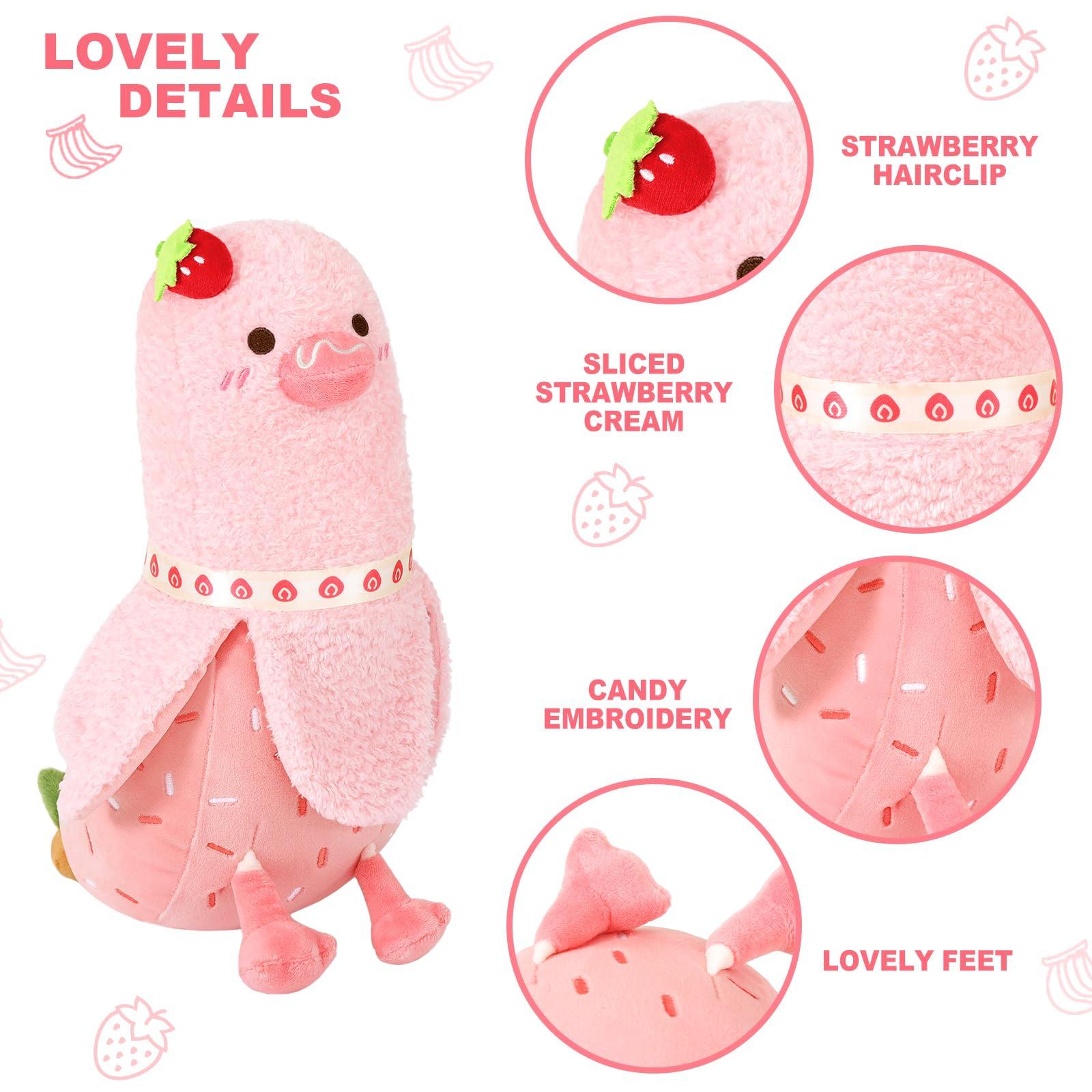 PEACH CAT Strawberry Cake Banana Duck Plush Pillow with Cream Candy Body Plushies Toy Cute Stuffed Animals Gifts for Kids Pink 19.7" - Image 4