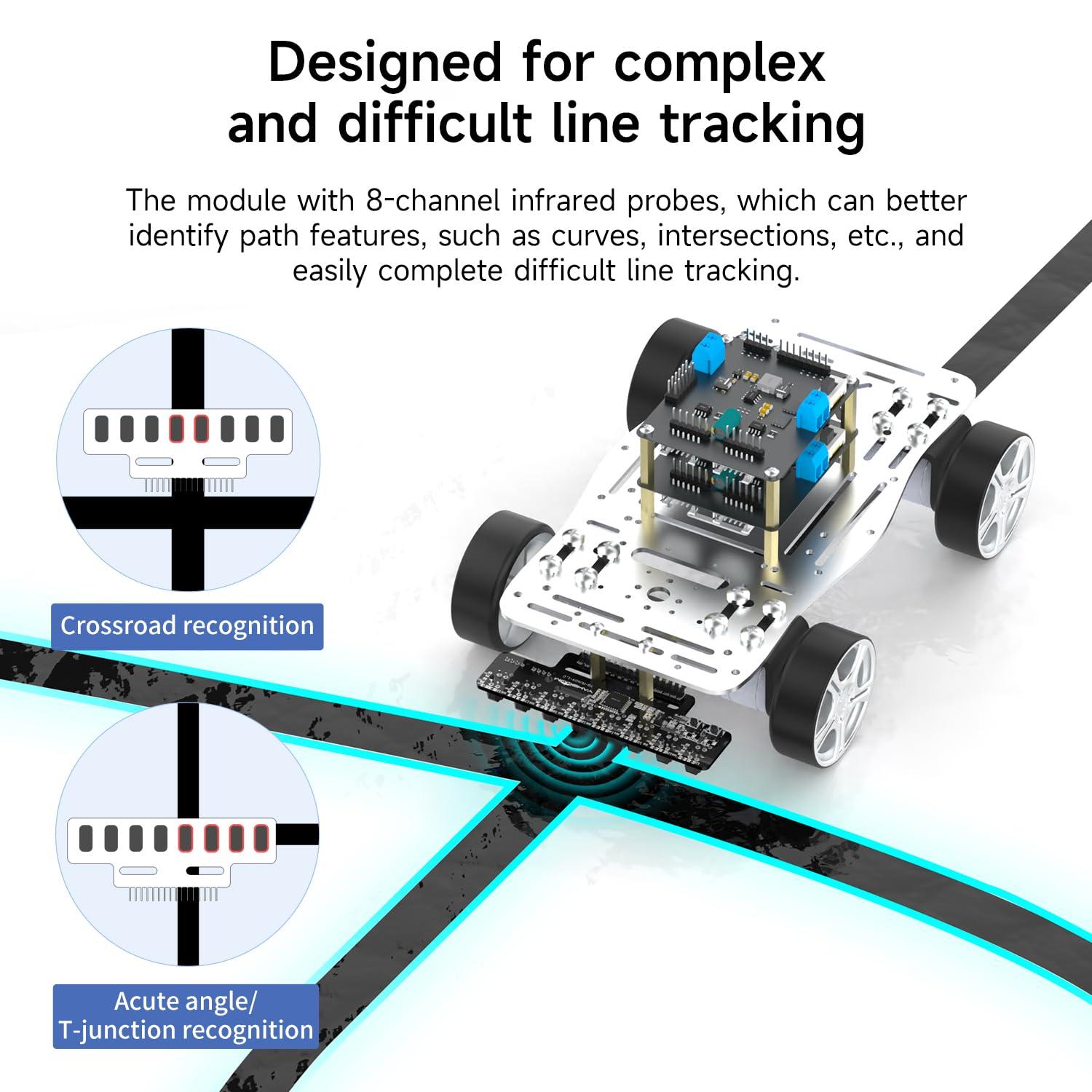 Yahboom 8-Channel Line Patrol Module Sensor 10 Pin,GPIO/IIC/USART,Suitable for RaspberryPi/STM32/UNO/Electronic Projects (8-Channel Module+PH2.0+Dupont Line+Copper Column) - Image 6