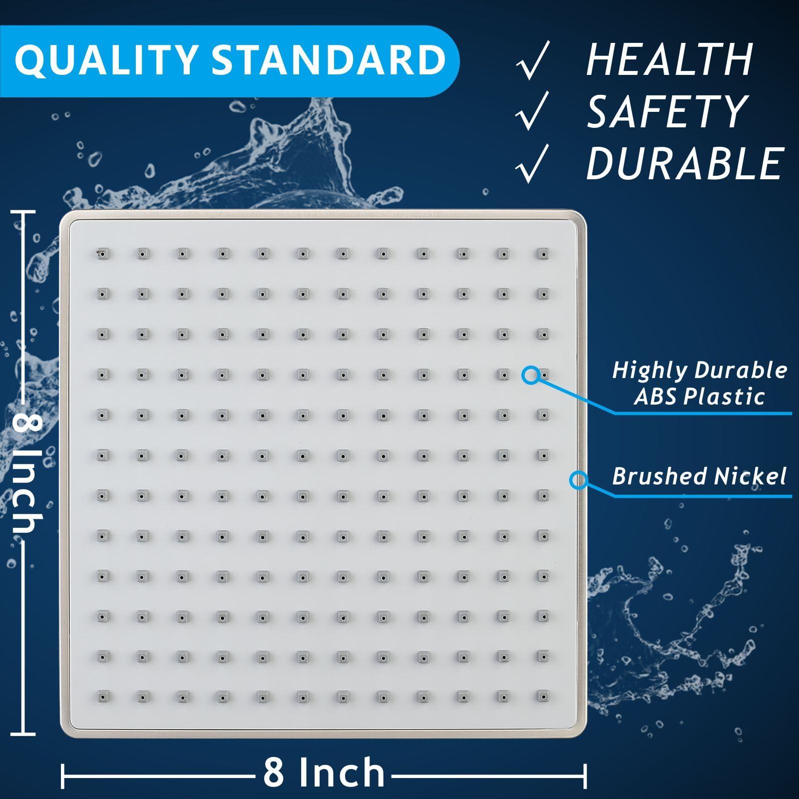 Voolan 8" Rain Shower Head - Luxury Modern Look - The Adjustable Replacement For Your Bathroom Showerhead - Square High Flow Rainfall Showers (Brushed Nickel) - Image 3