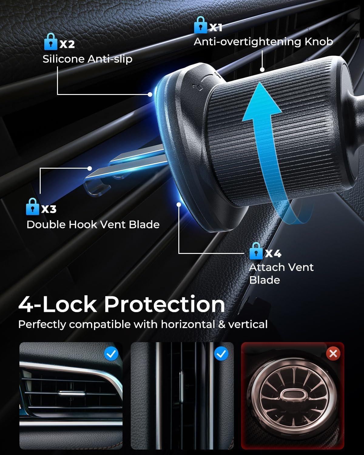 MRGLAS 2025 Upgraded Phone Holders for Your Car with New Metal Hook Clip, Handy Air Vent Cell Phone Car Mount [One Hand Operation], Universal Automobile Cradle for iPhone Android and All Smartphones - Image 4