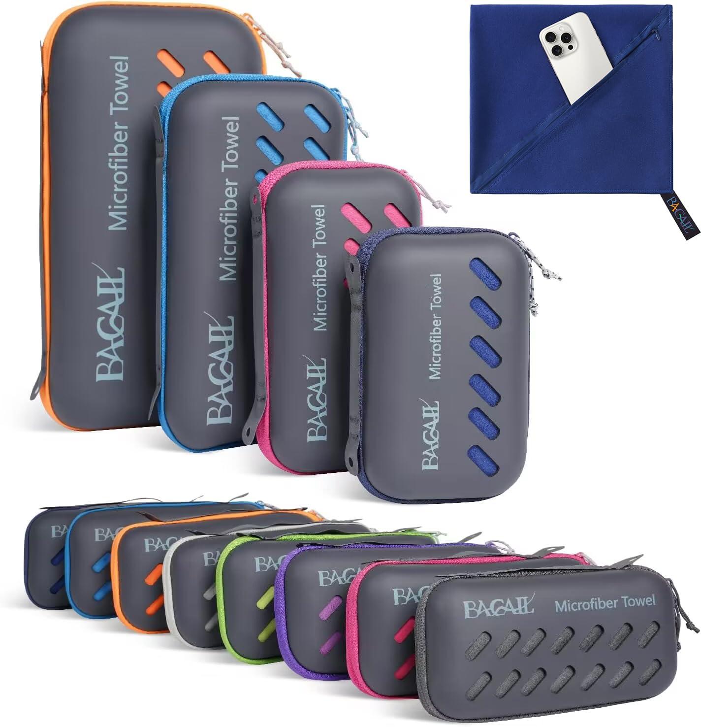BAGAIL Camping Towel with EVA Case, Compact & Ultra Soft Microfiber Travel Towel - Super Absorbent & Lightweight Quick Dry Towels for Sports, Beach, Gym, Backpacking, Hiking and Yoga