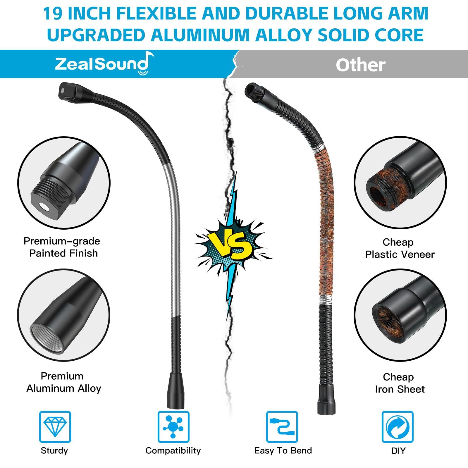 ZealSound Upgraded Metal Hose Arm, 19 inch Flexible Gooseneck Stand, Heavy Duty Extension for Microphone, Mic Floor Stand, Phone Holder, Makeup Mirror, 5/8" Thread - Image 3