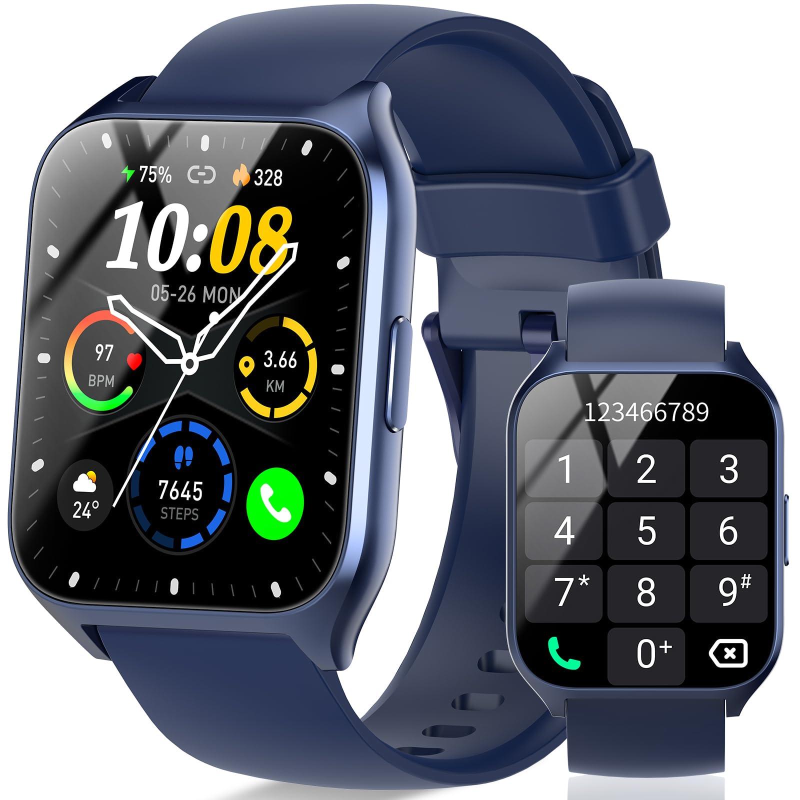 Smart Watch (Answer/Make Call), 1.85" Smartwatch for Men Women, 2025 Fitness Watch, 110+ Sport Modes/Heart Rate/Sleep Monitor/Pedometer, IP68 Waterproof Fitness Activity Tracker for Android iOS, Blue