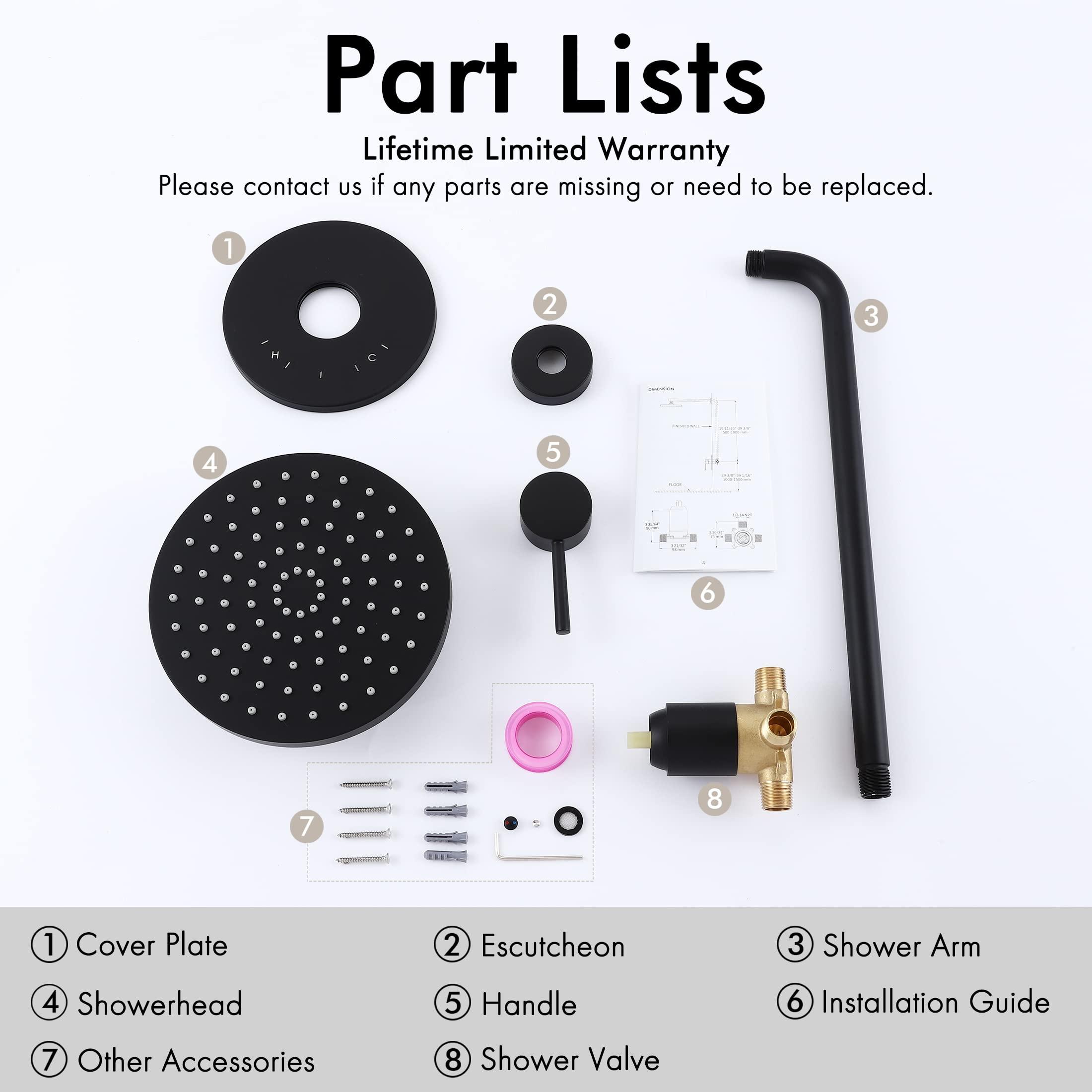 KES Shower Faucets Sets Complete Rain Shower Head Shower Valve and Trim Kit Wall Mount Pressure Balance Black Shower System, XB6202F18-BK - Image 9